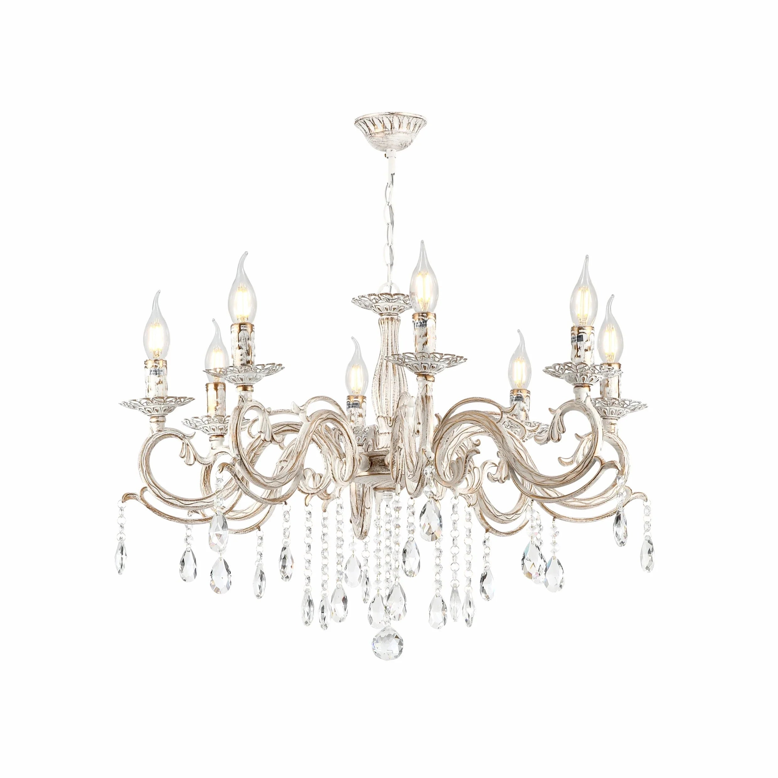 Candle Waterfall Traditional Retro Vintage Arm Chandelier Ceiling Light Crystal Gold Aged Cream E14