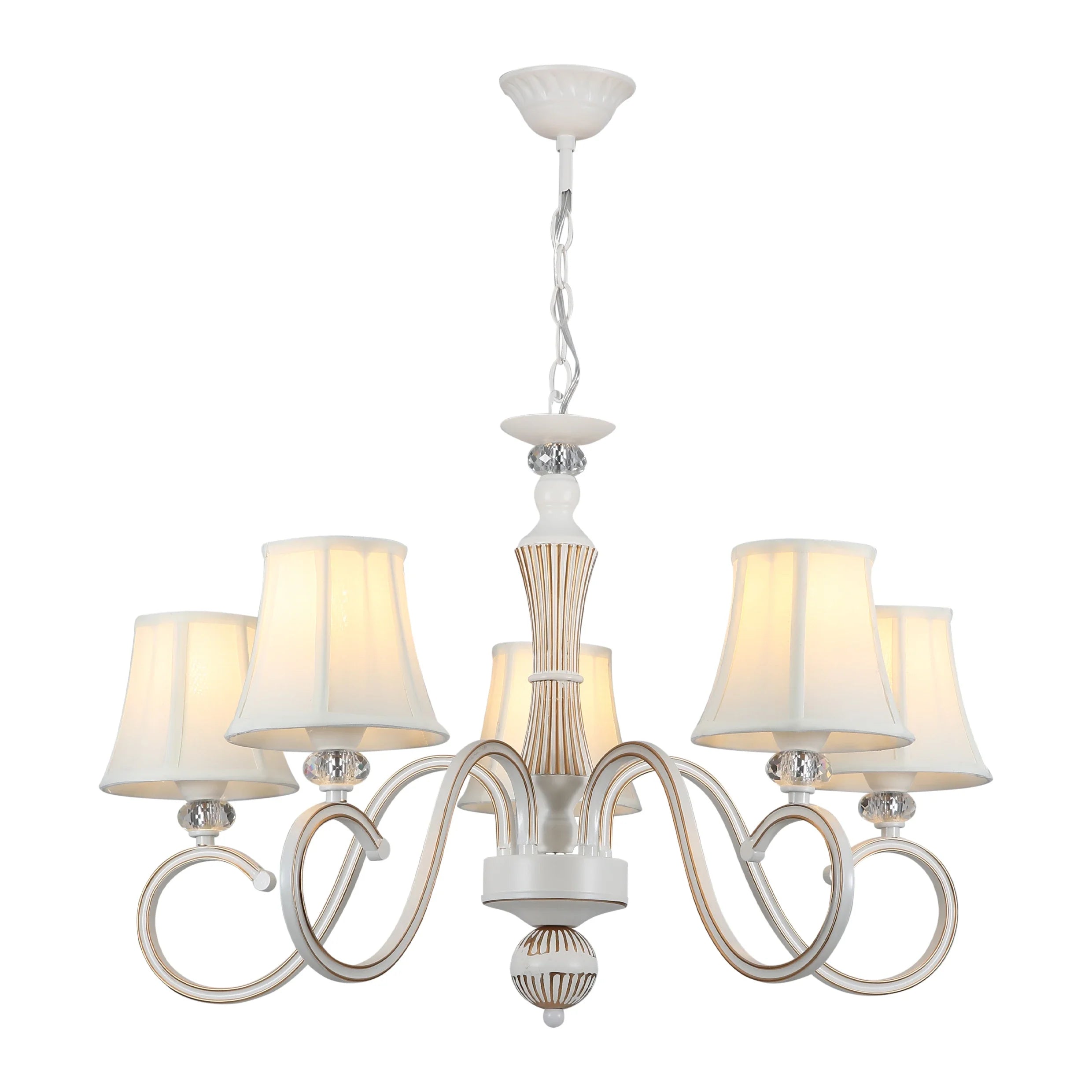 Off White Fabric Shaded Gold Aged Ivory Traditional Retro Vintage Classic Chandelier Ceiling Light E14