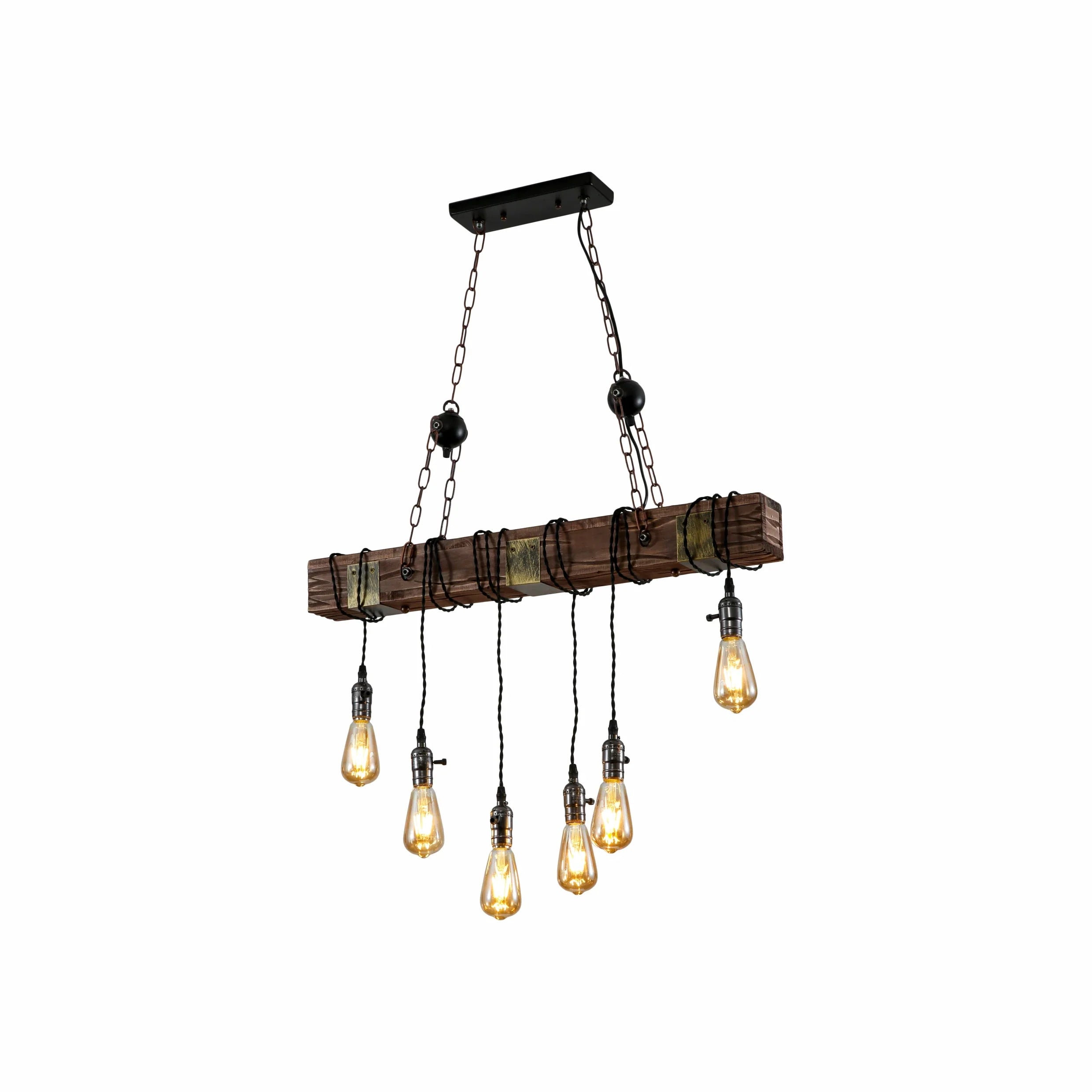 Timber Iron and Wood Beam Island Ceiling Chandelier Light 6xE27