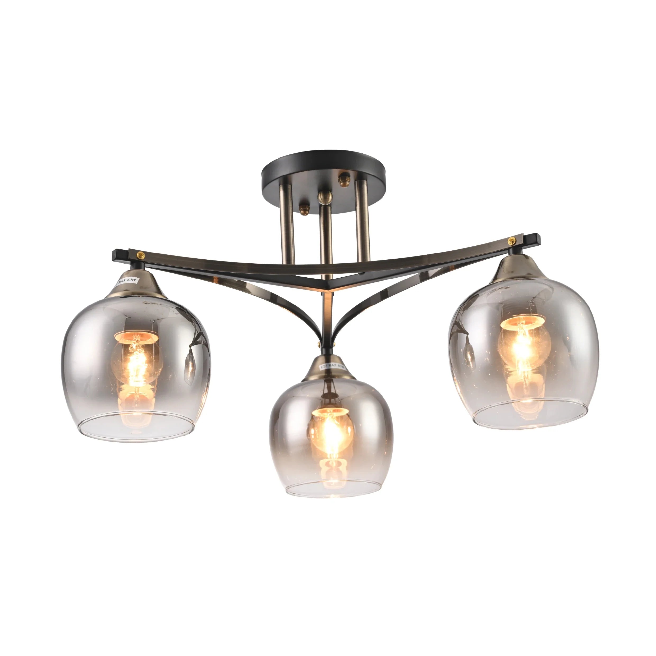 Geometric Starburst Faded Smoky Grey Globe Black & Bronze Ceiling Light