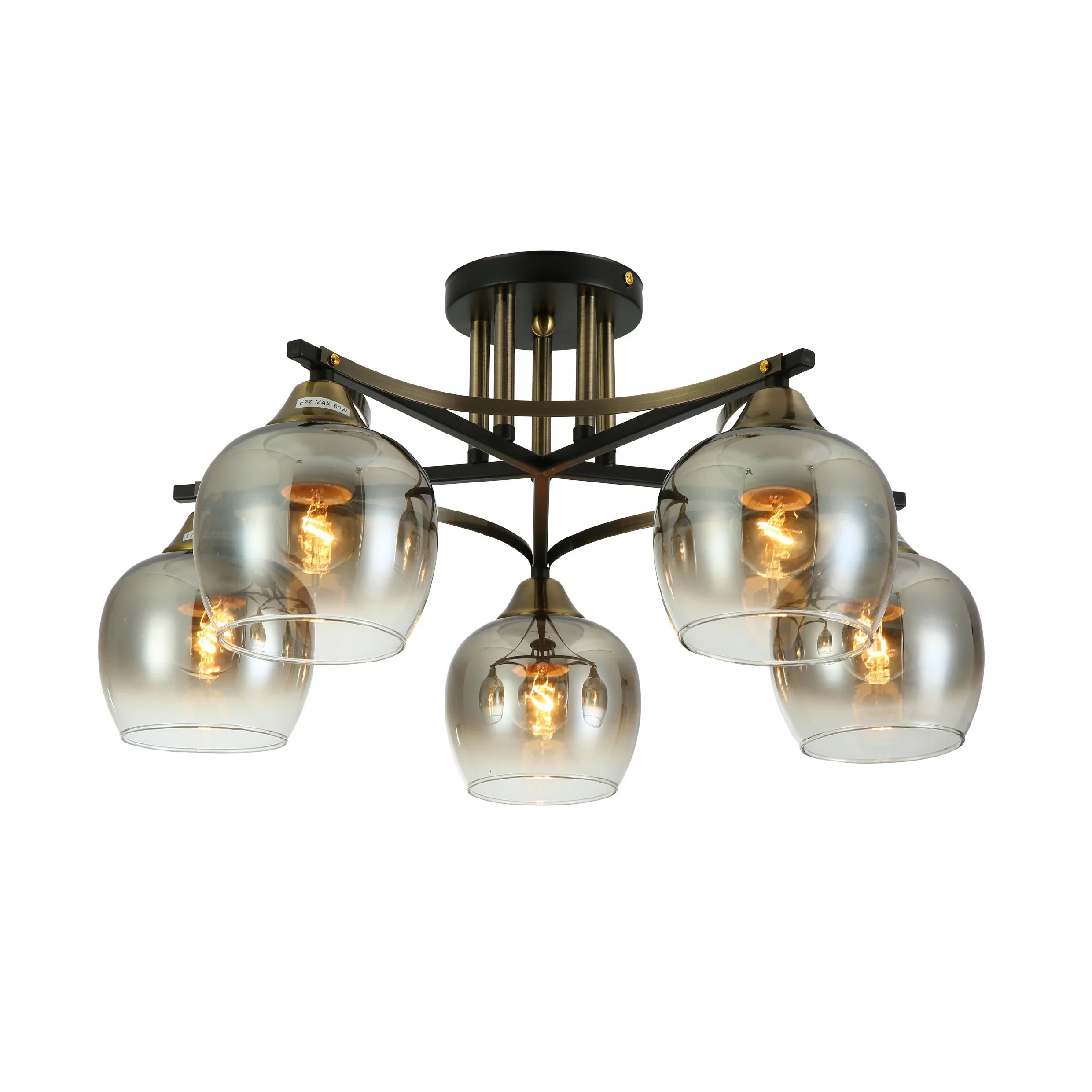 Geometric Starburst Faded Smoky Grey Globe Black & Bronze Ceiling Light