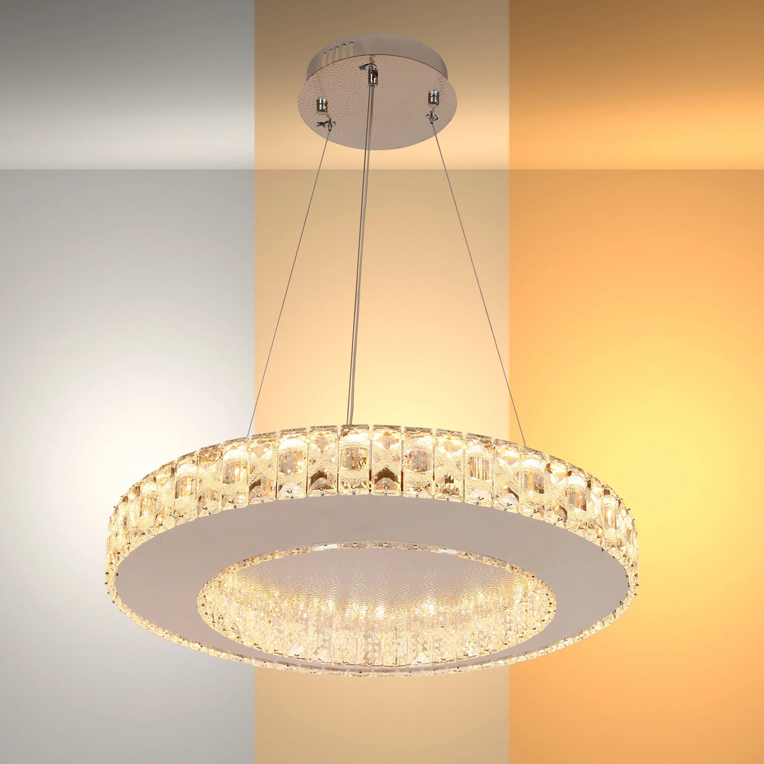 Helix Crystal LED Chandelier with Dimpled Chrome Finish 80W