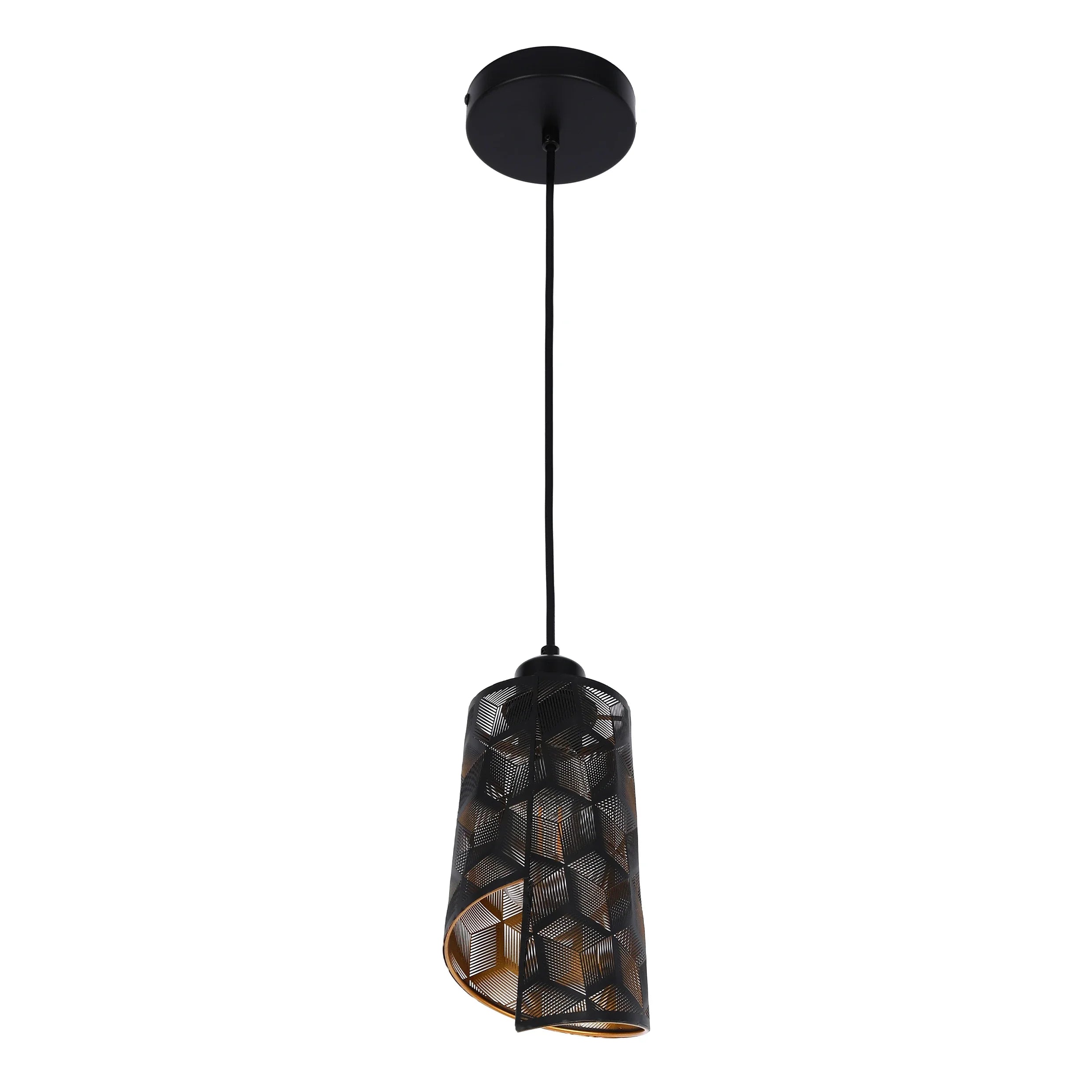 Black & Gold Spiral Cut-Out Metal Pendant Light E27