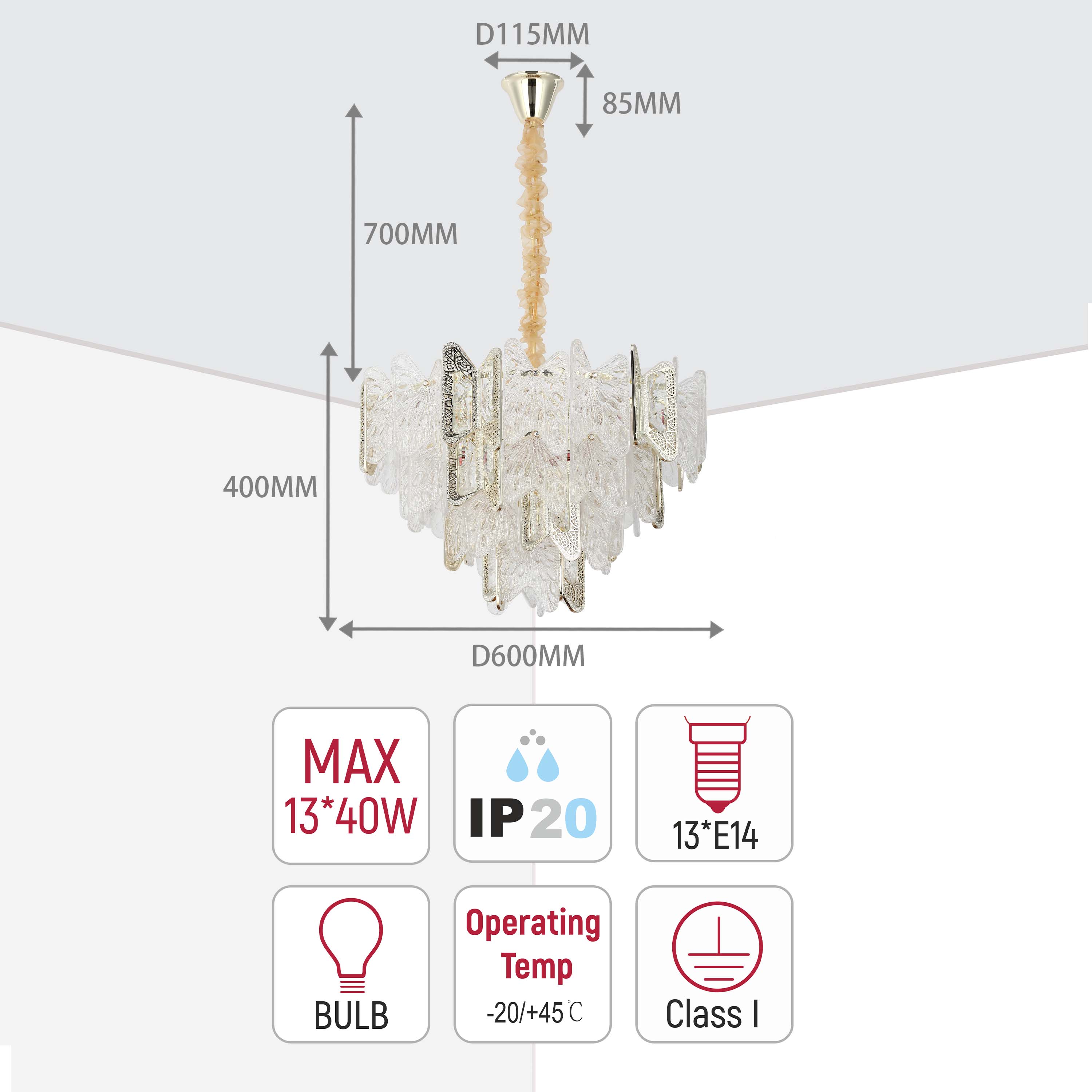 Luxury Gold Crystal Chandelier Dimmable Pendant Light E14