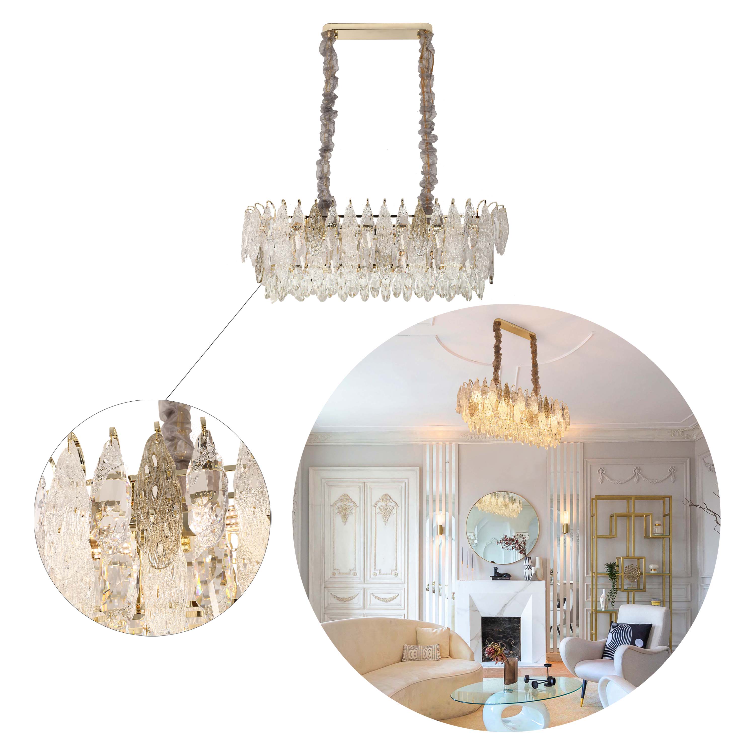 Luxury Gold Crystal Chandelier Dimmable Pendant Light E14