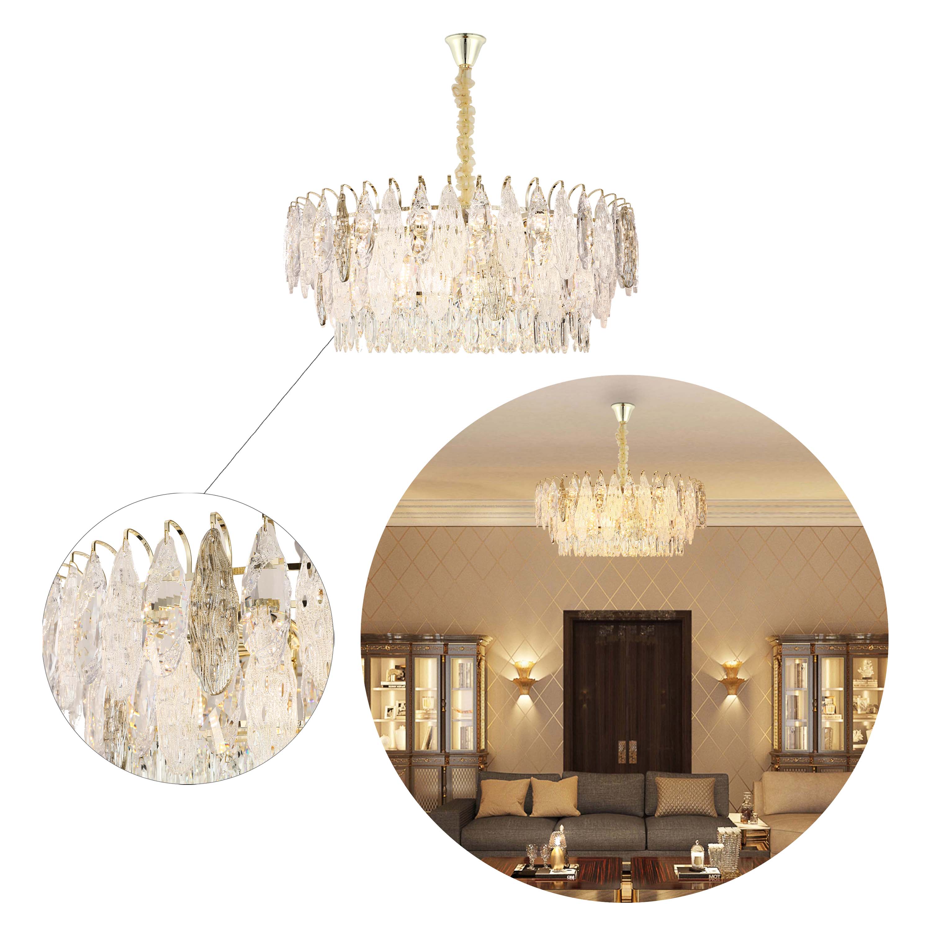 Luxury Gold Crystal Chandelier Dimmable Pendant Light E14