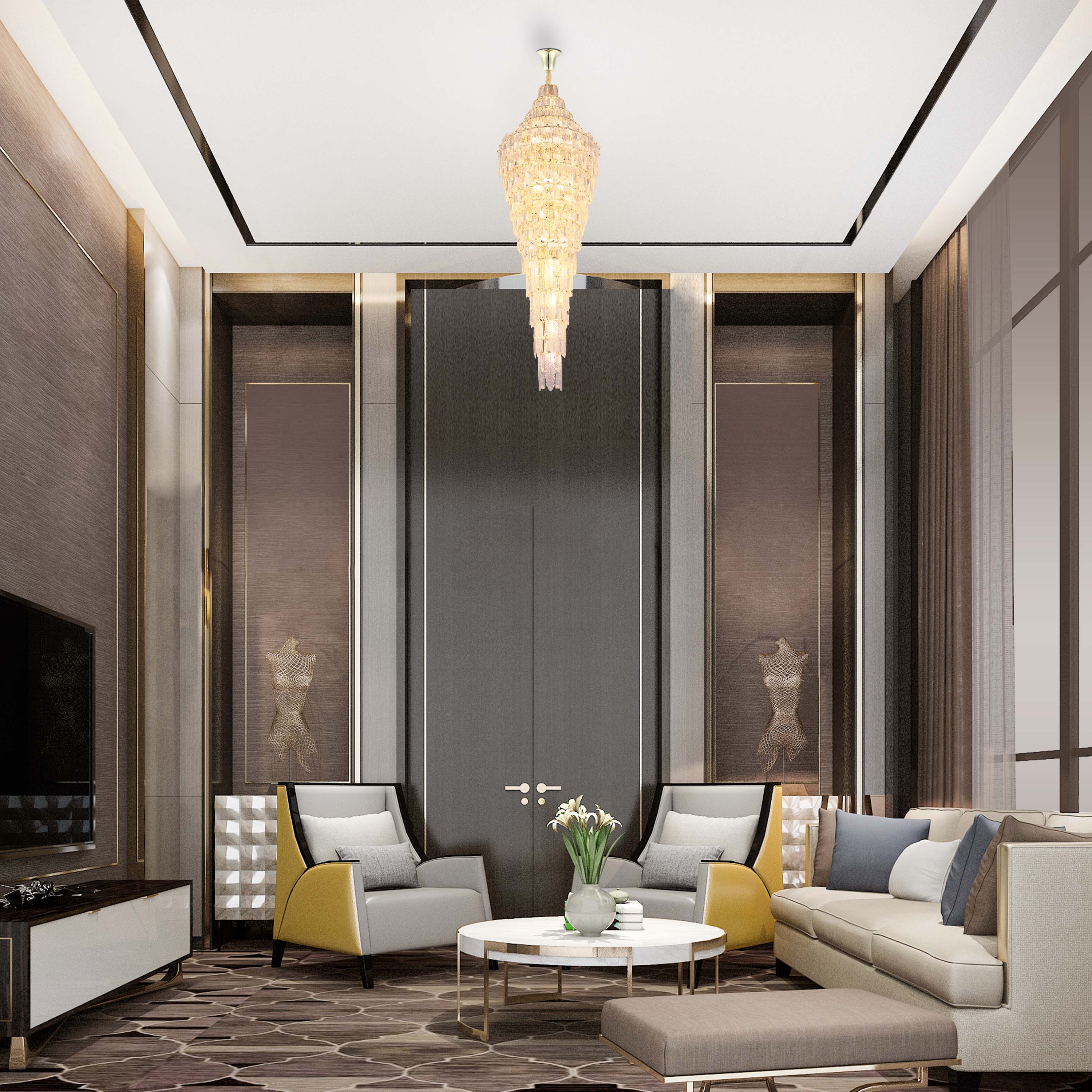 Luxury Gold Crystal Chandelier Dimmable Pendant Light E14