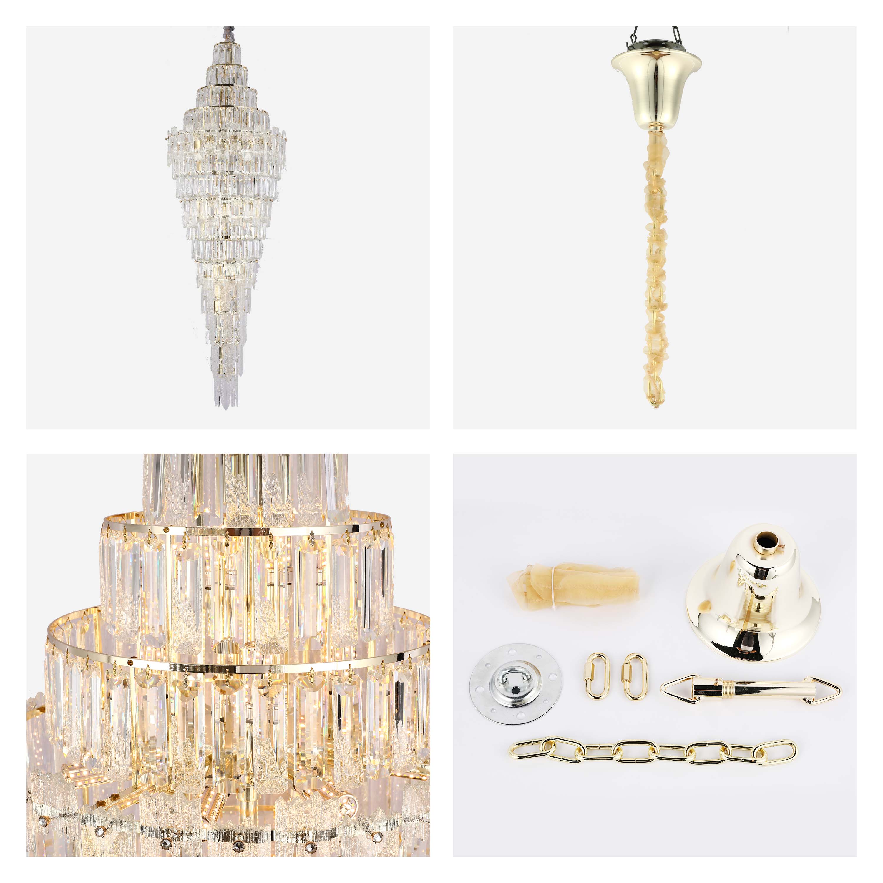 Luxury Gold Crystal Chandelier Dimmable Pendant Light E14