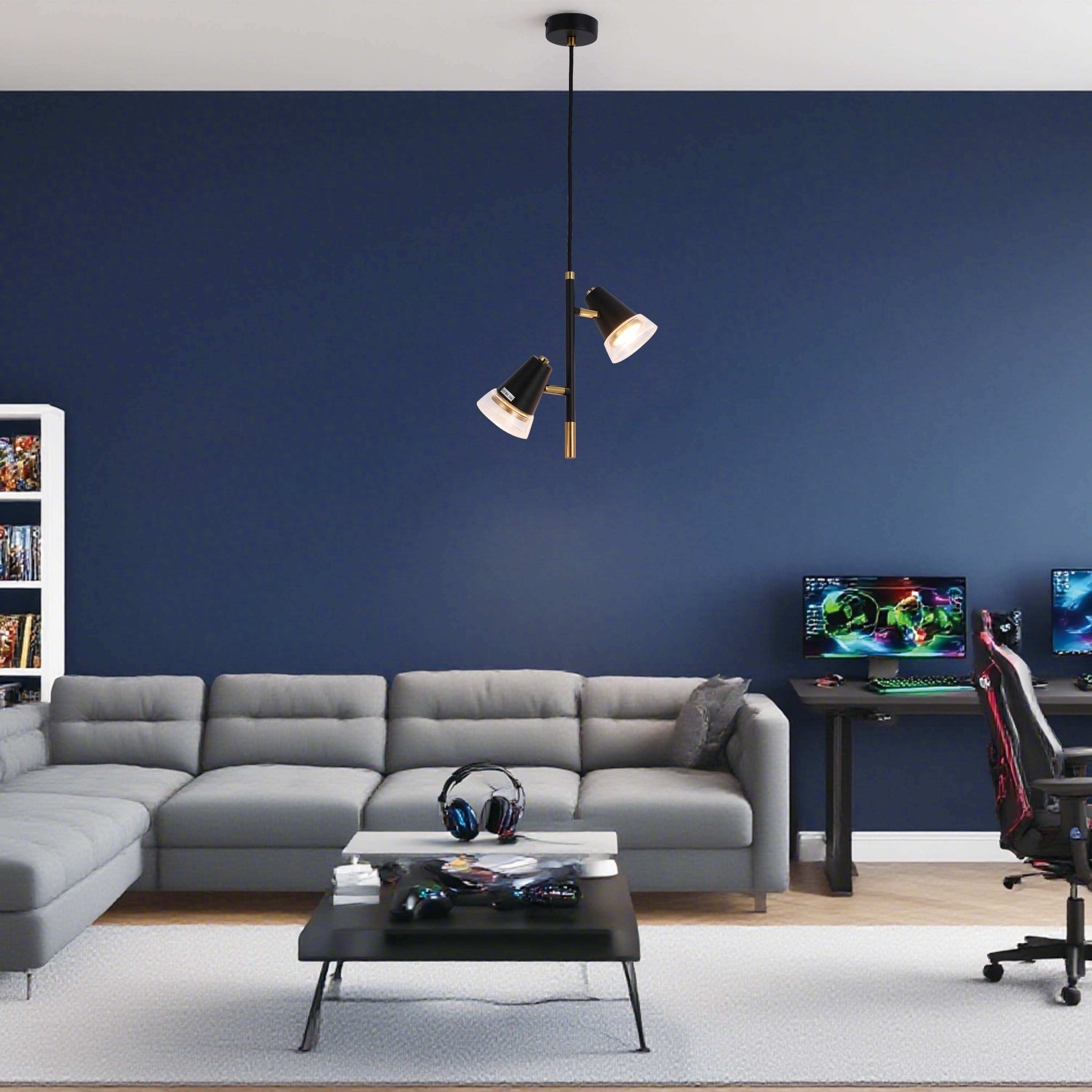 Modern Black & Brass Multi-Arm Spotlight, GU10 Dimmable