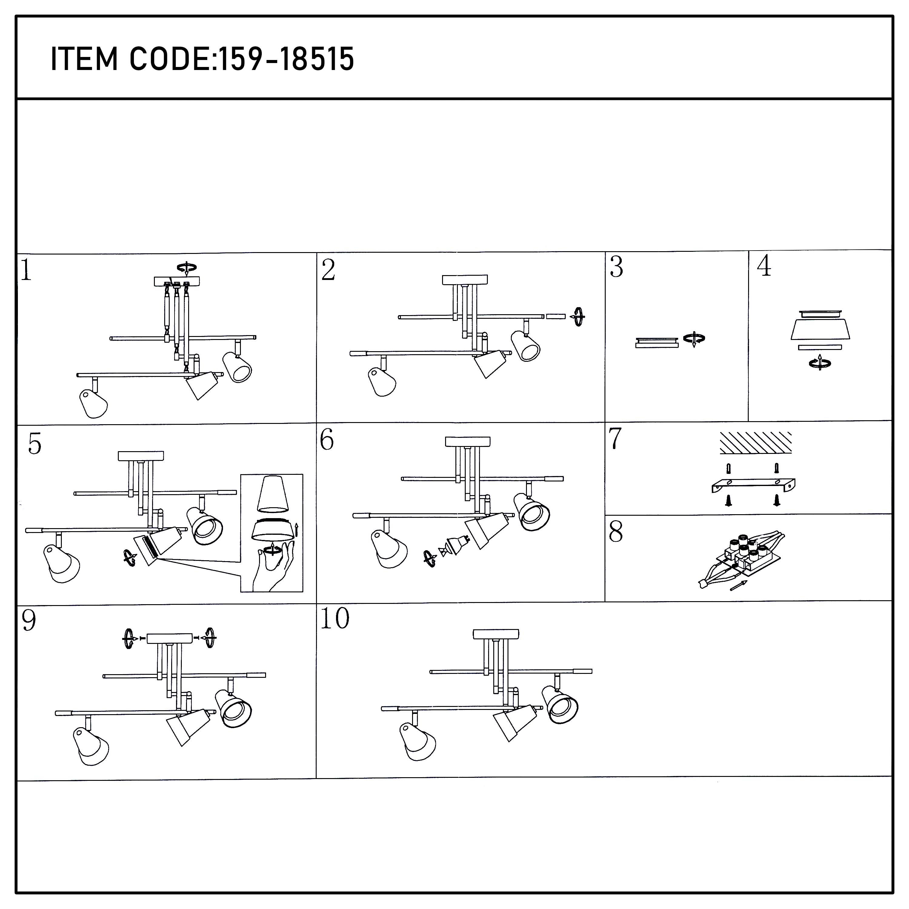 Modern Black & Brass Multi-Arm Spotlight, GU10 Dimmable