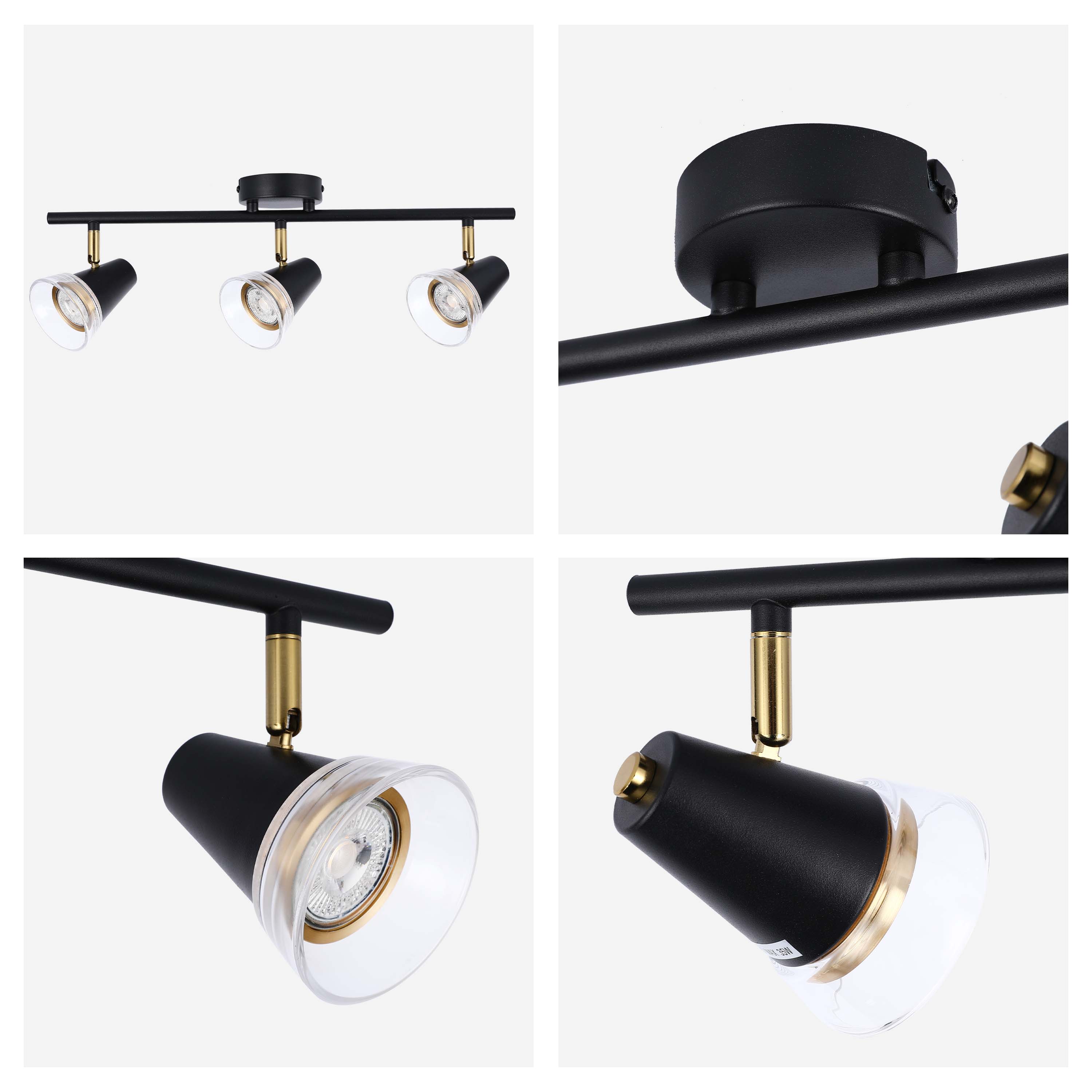 Modern Black & Brass Linear Spotlight Bar, GU10 Dimmable