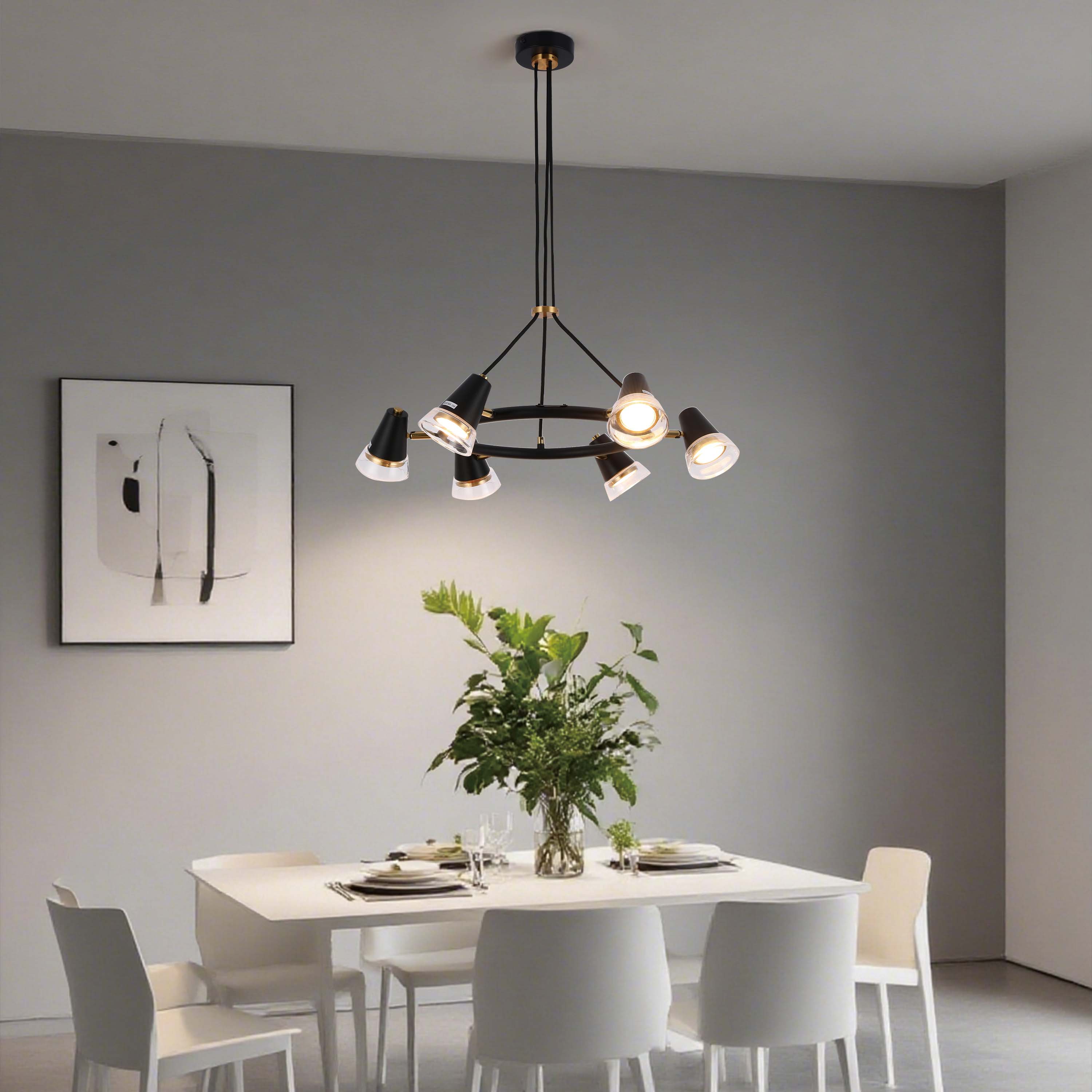 Modern Black & Brass Multi-Arm Spotlight, GU10 Dimmable