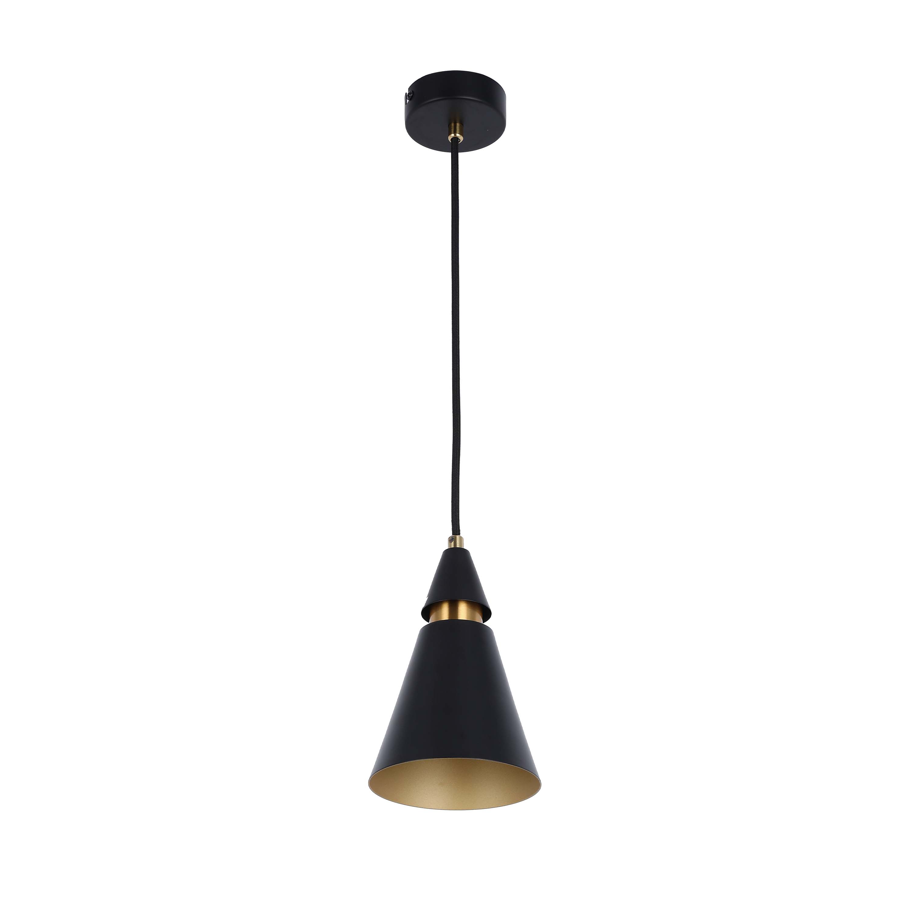 Modern Black & Gold Metal Cone Pendant Light, E14 Dimmable