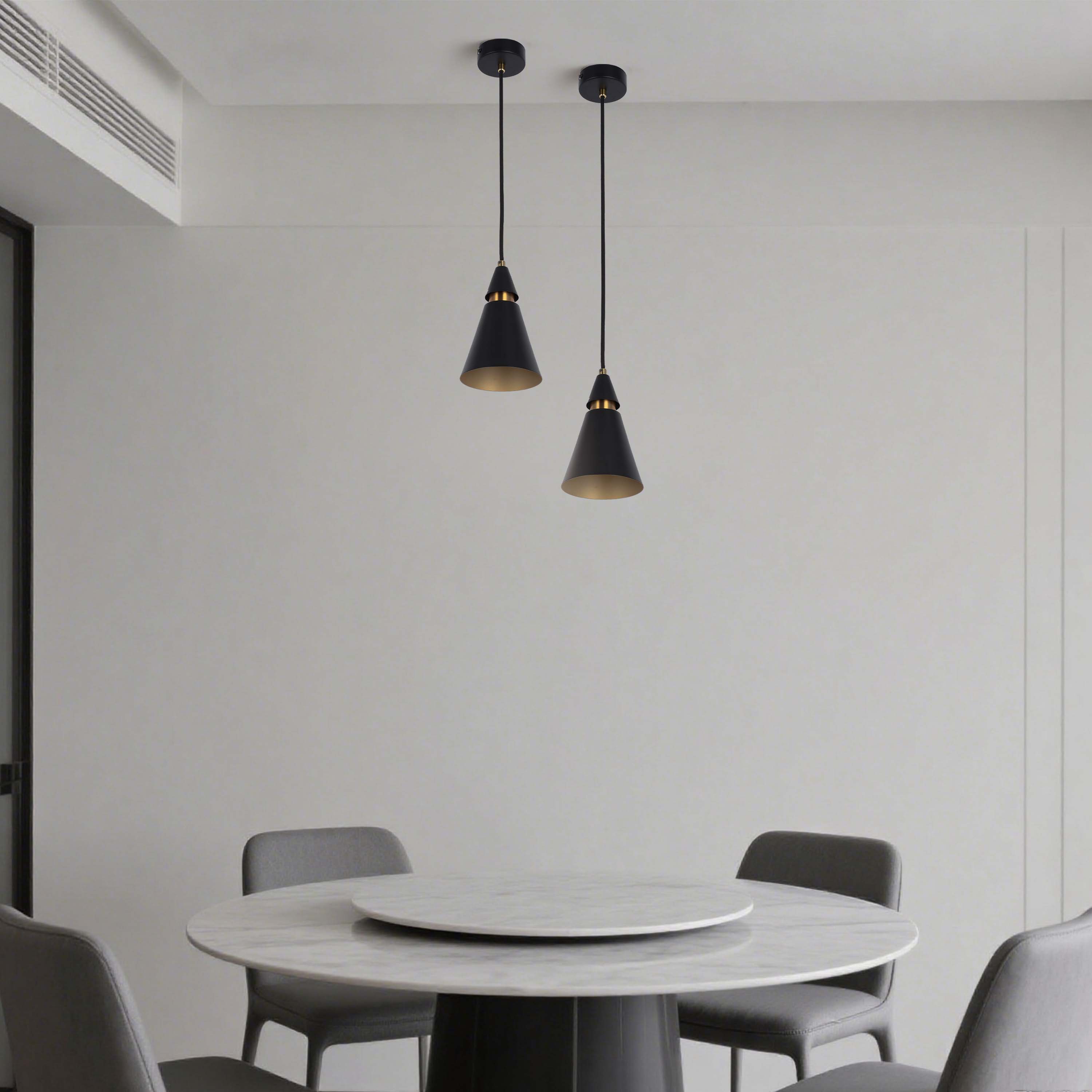 Modern Black & Gold Metal Cone Pendant Light, E14 Dimmable