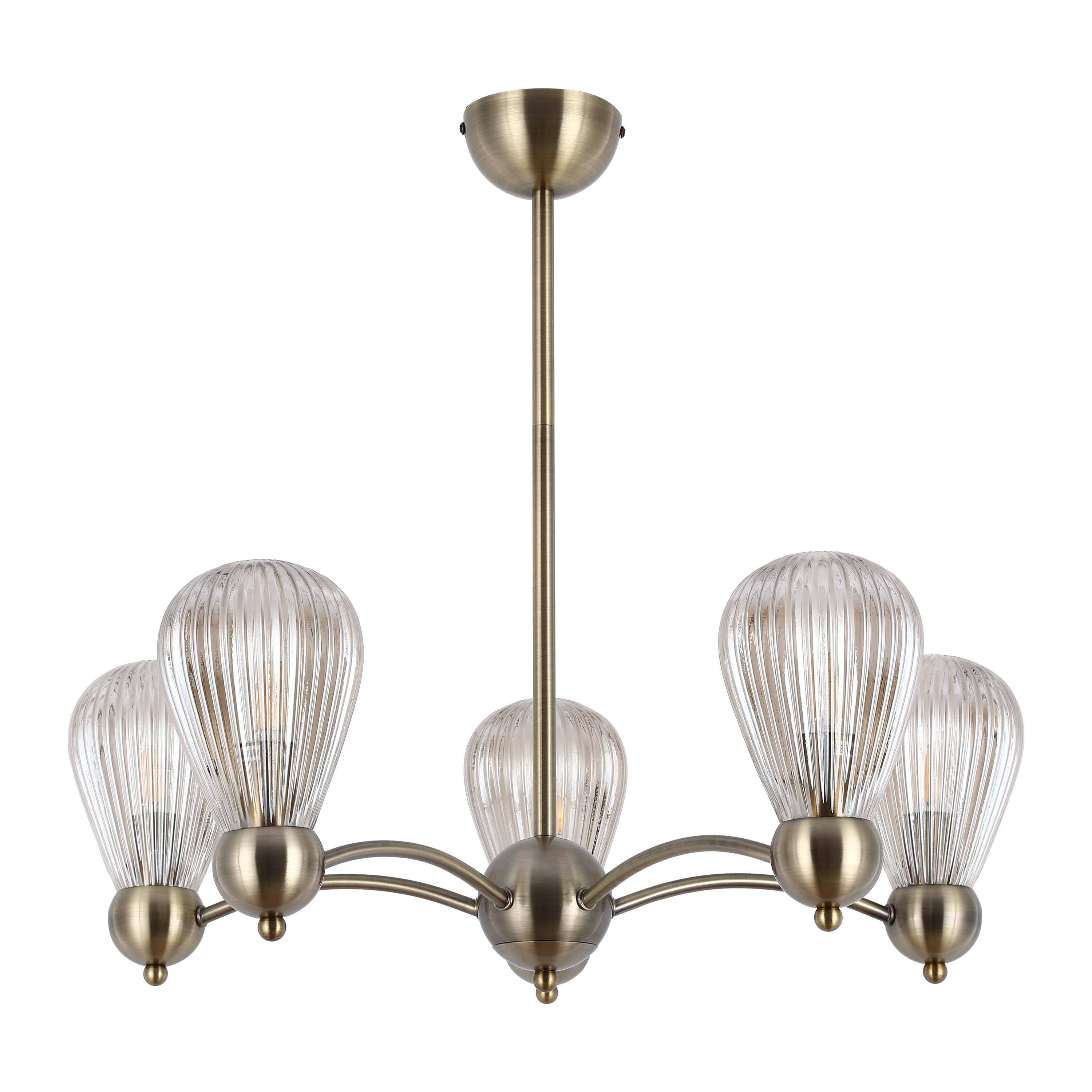 Antique Brass Modern Ceiling Light with Clear Glass Shades, 5 & 7-Light E14