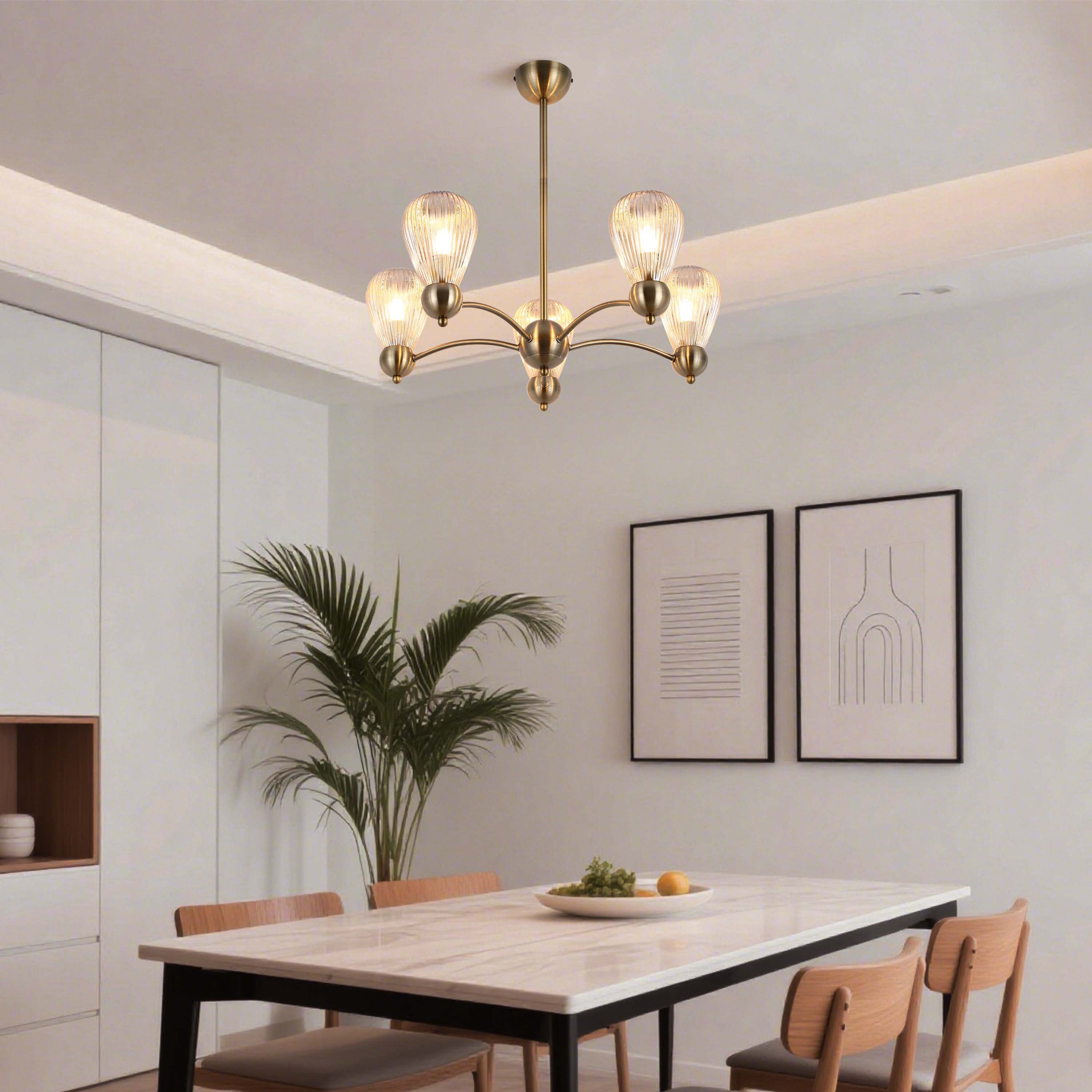 Antique Brass Modern Ceiling Light with Clear Glass Shades, 5 & 7-Light E14