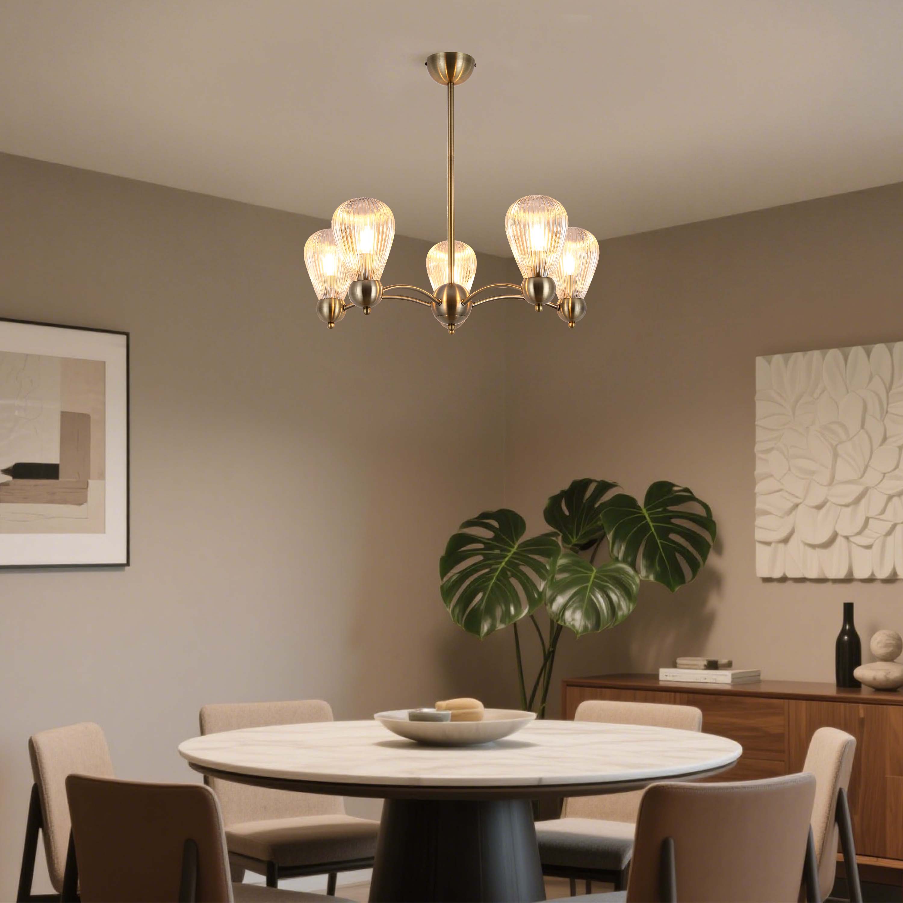 Antique Brass Modern Ceiling Light with Clear Glass Shades, 5 & 7-Light E14