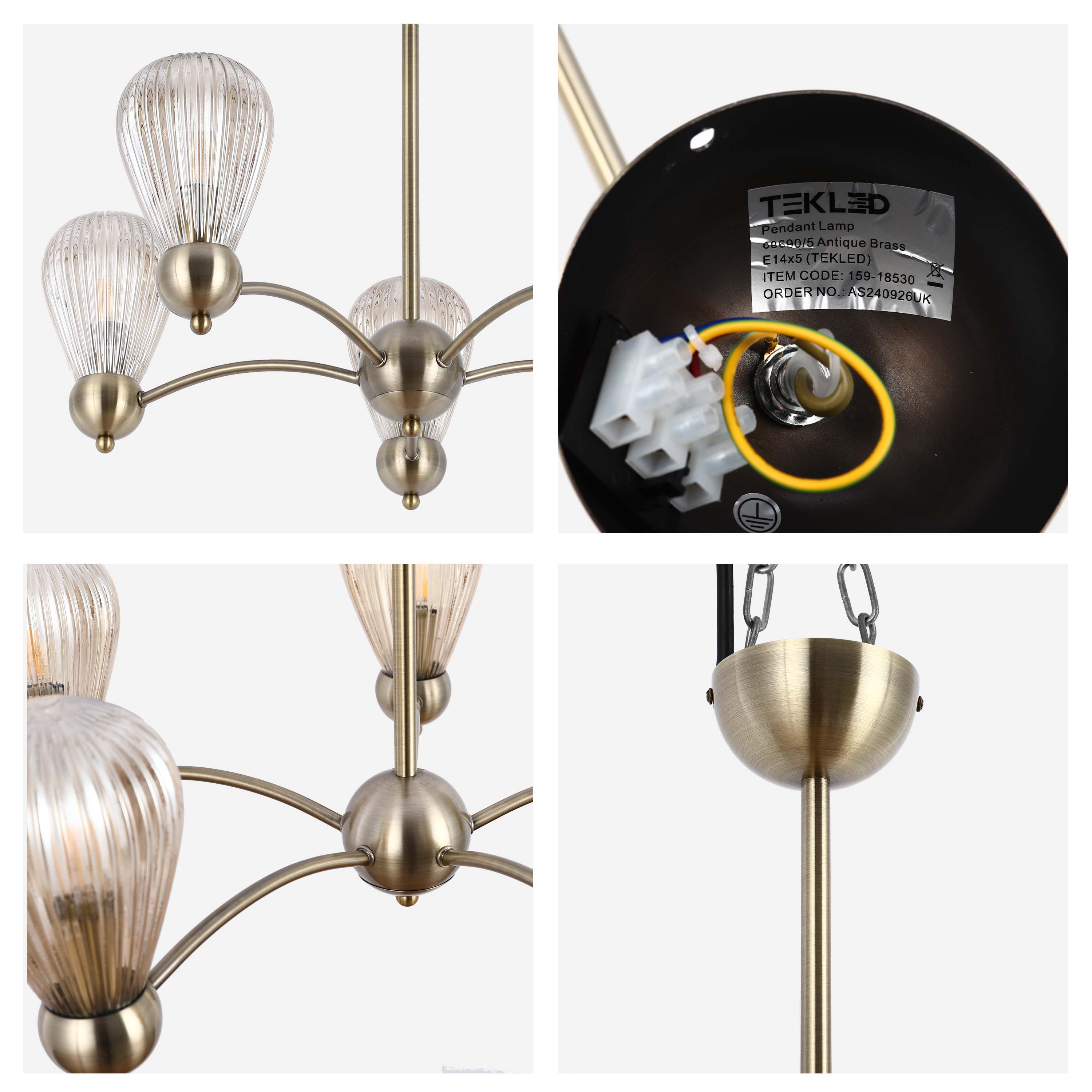 Antique Brass Modern Ceiling Light with Clear Glass Shades, 5 & 7-Light E14