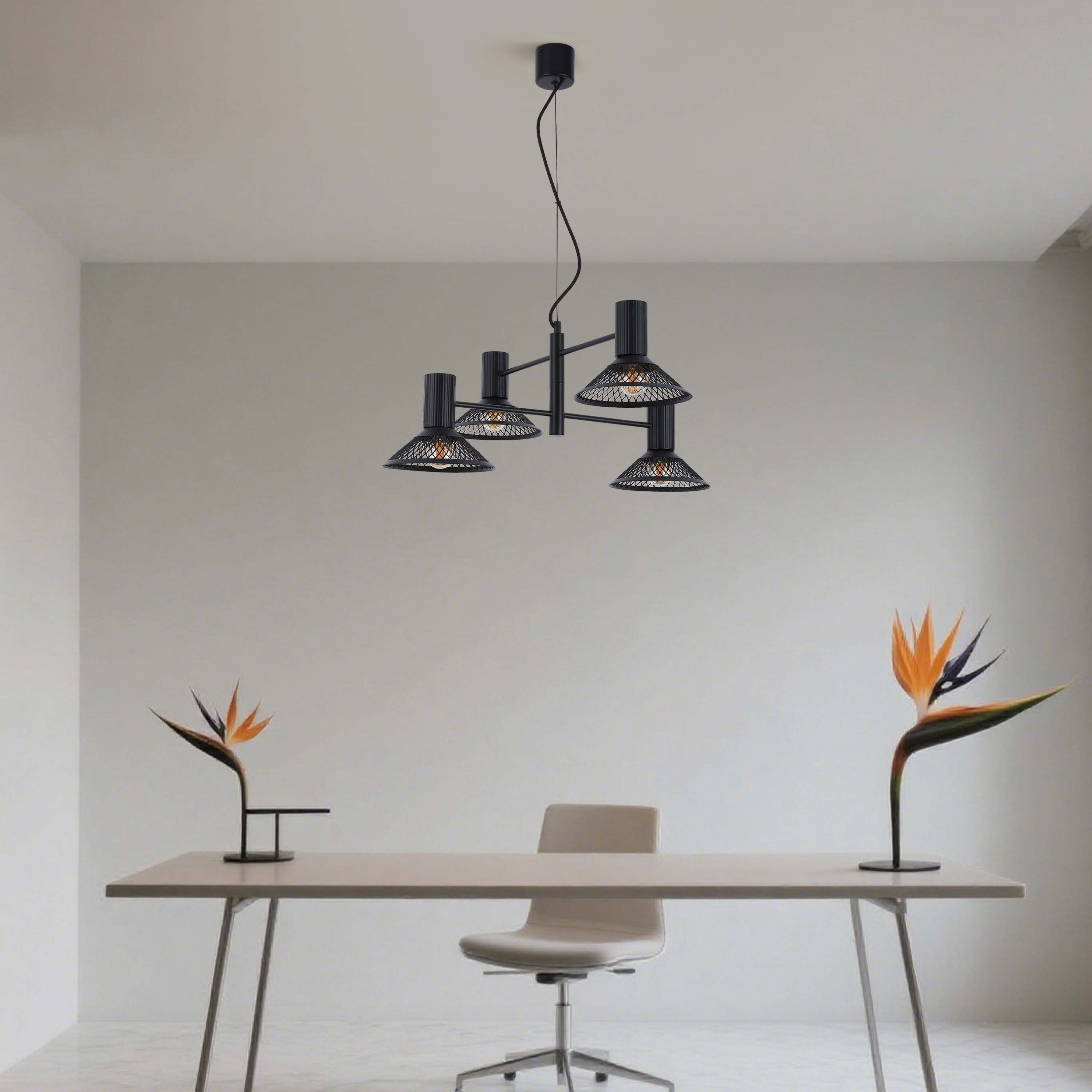 Modern Matte Black Disc Shade Pendant Light, 1 to 8-Light E14