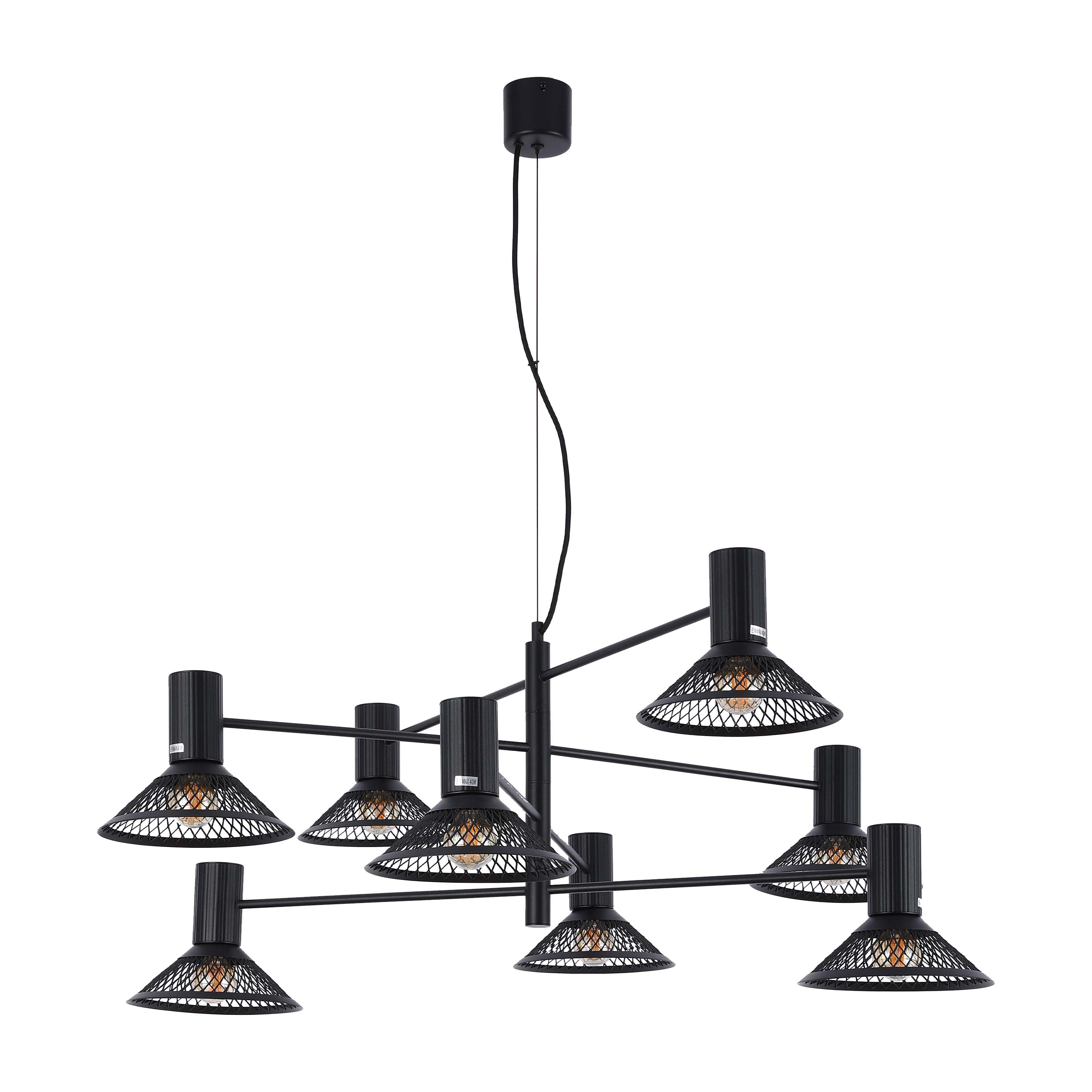 Modern Matte Black Disc Shade Pendant Light, 1 to 8-Light E14