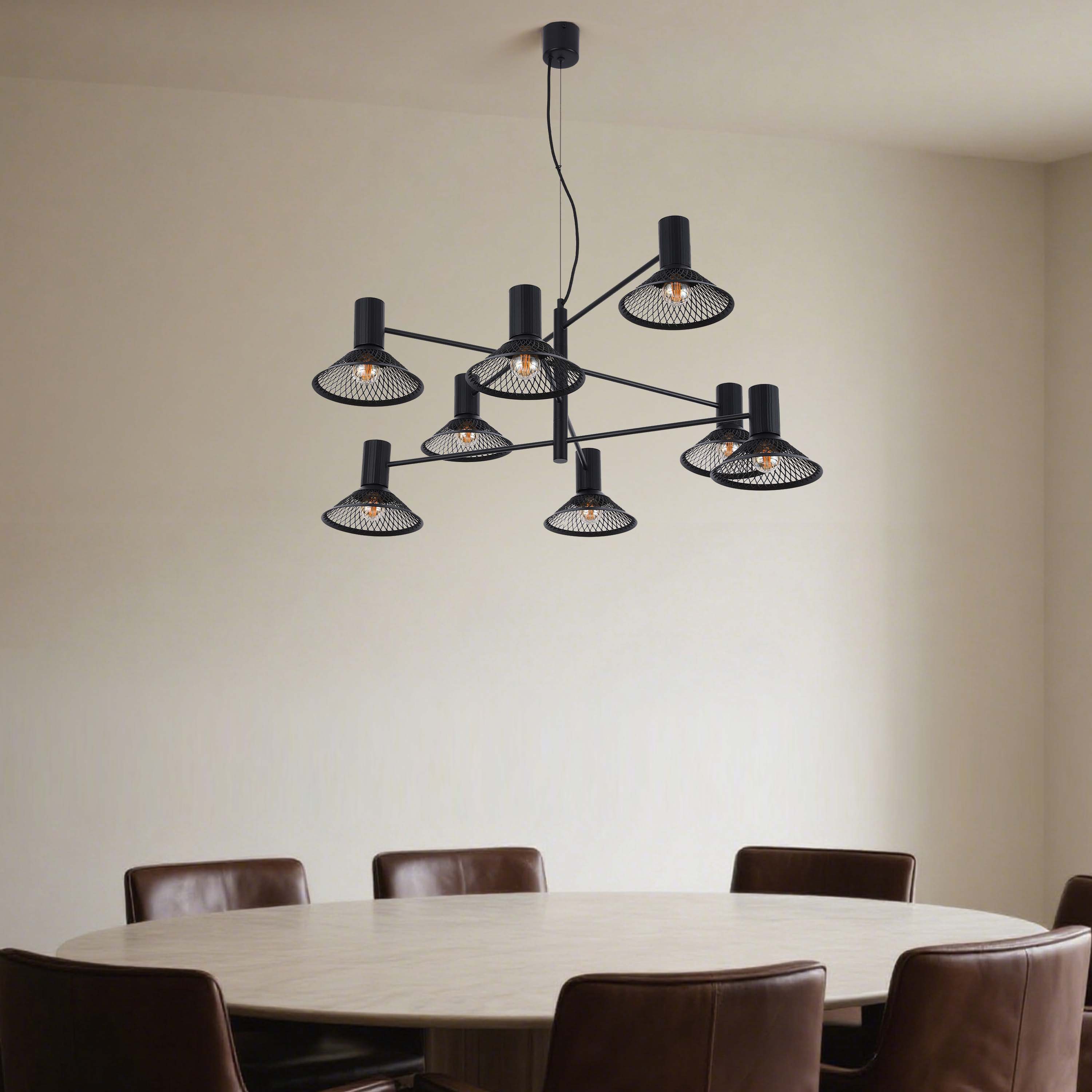 Modern Matte Black Disc Shade Pendant Light, 1 to 8-Light E14