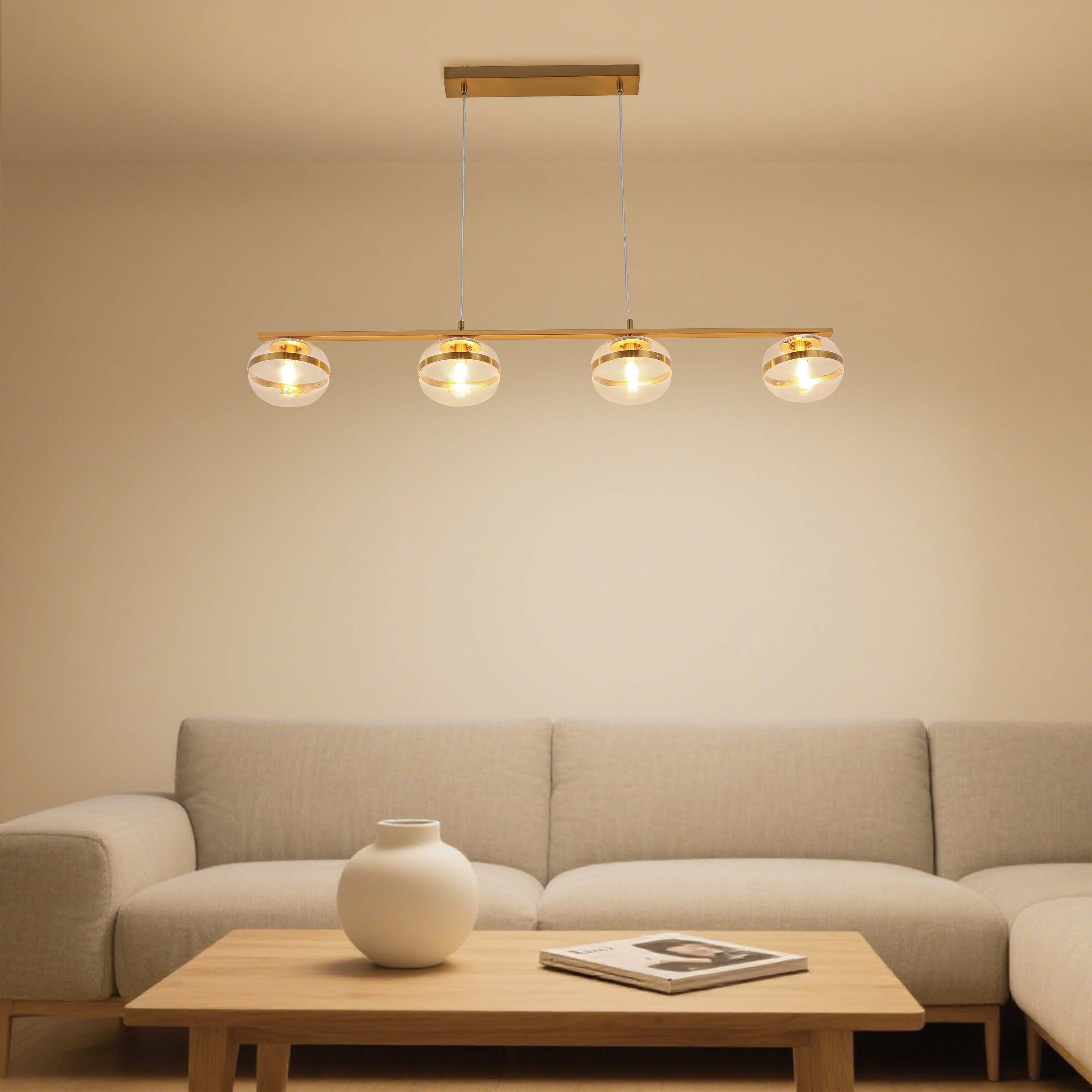 Luxury Brass & Clear Ribbed Glass Pendant Light, G9 Dimmable