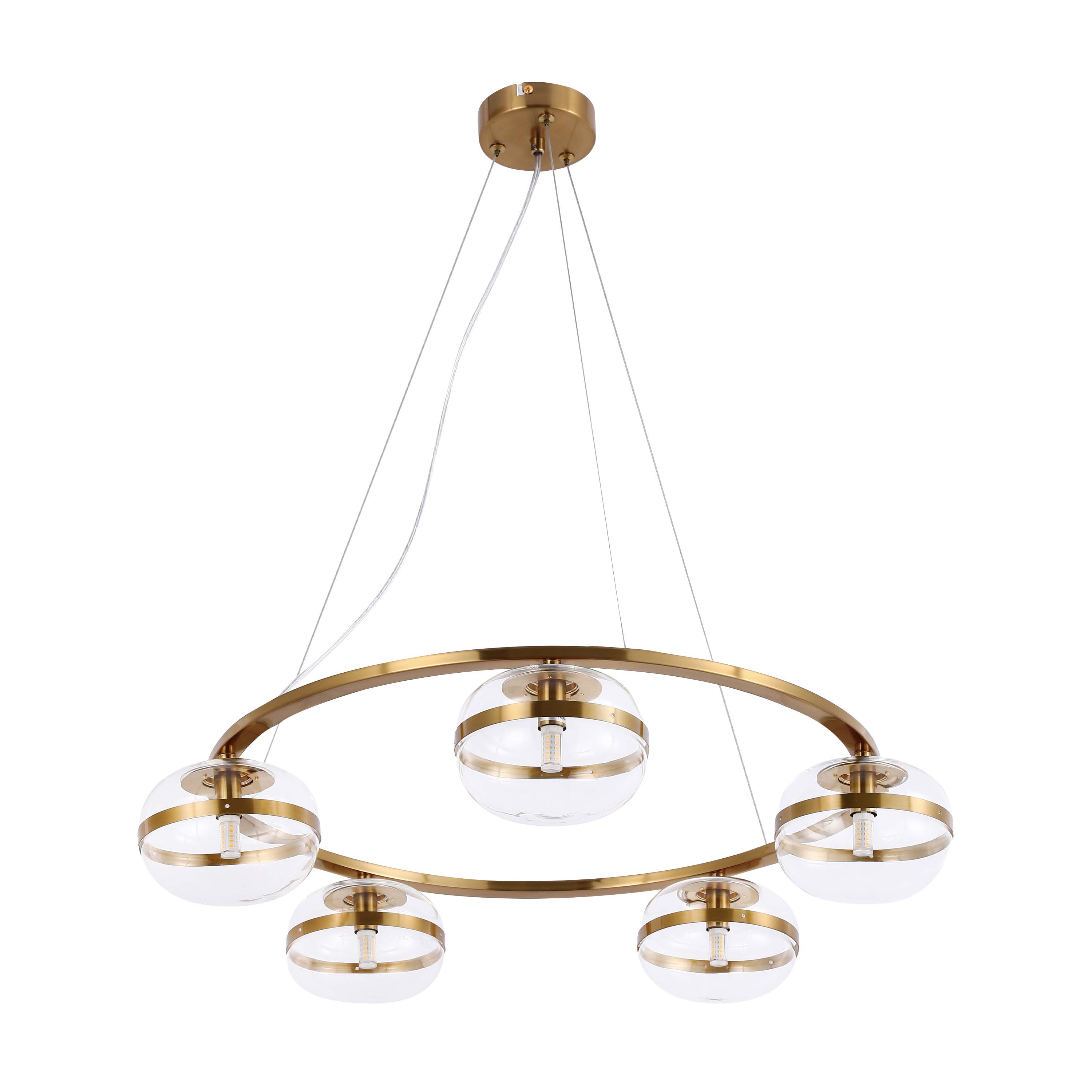 Luxury Brass & Clear Ribbed Glass Pendant Light, G9 Dimmable