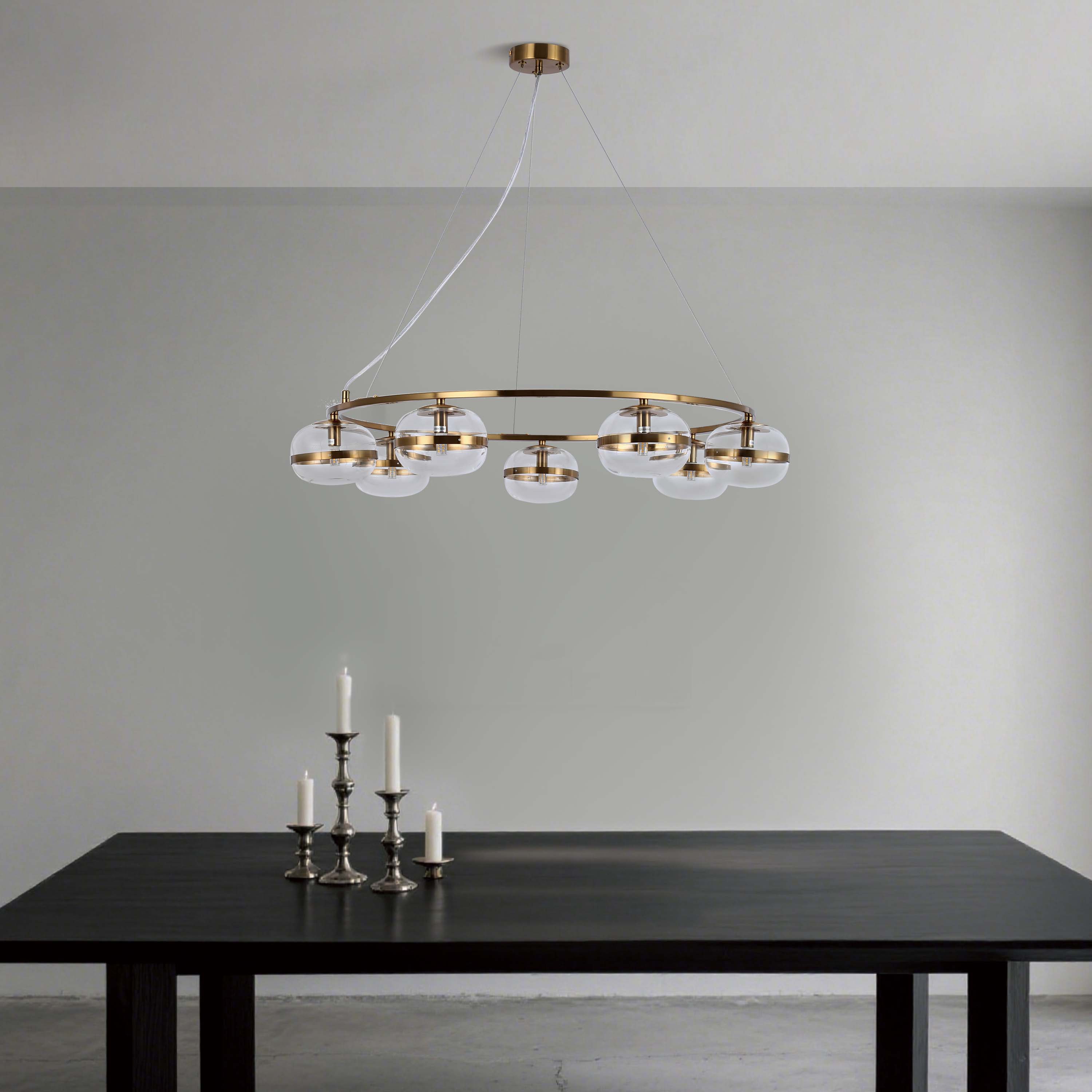 Luxury Brass & Clear Ribbed Glass Pendant Light, G9 Dimmable