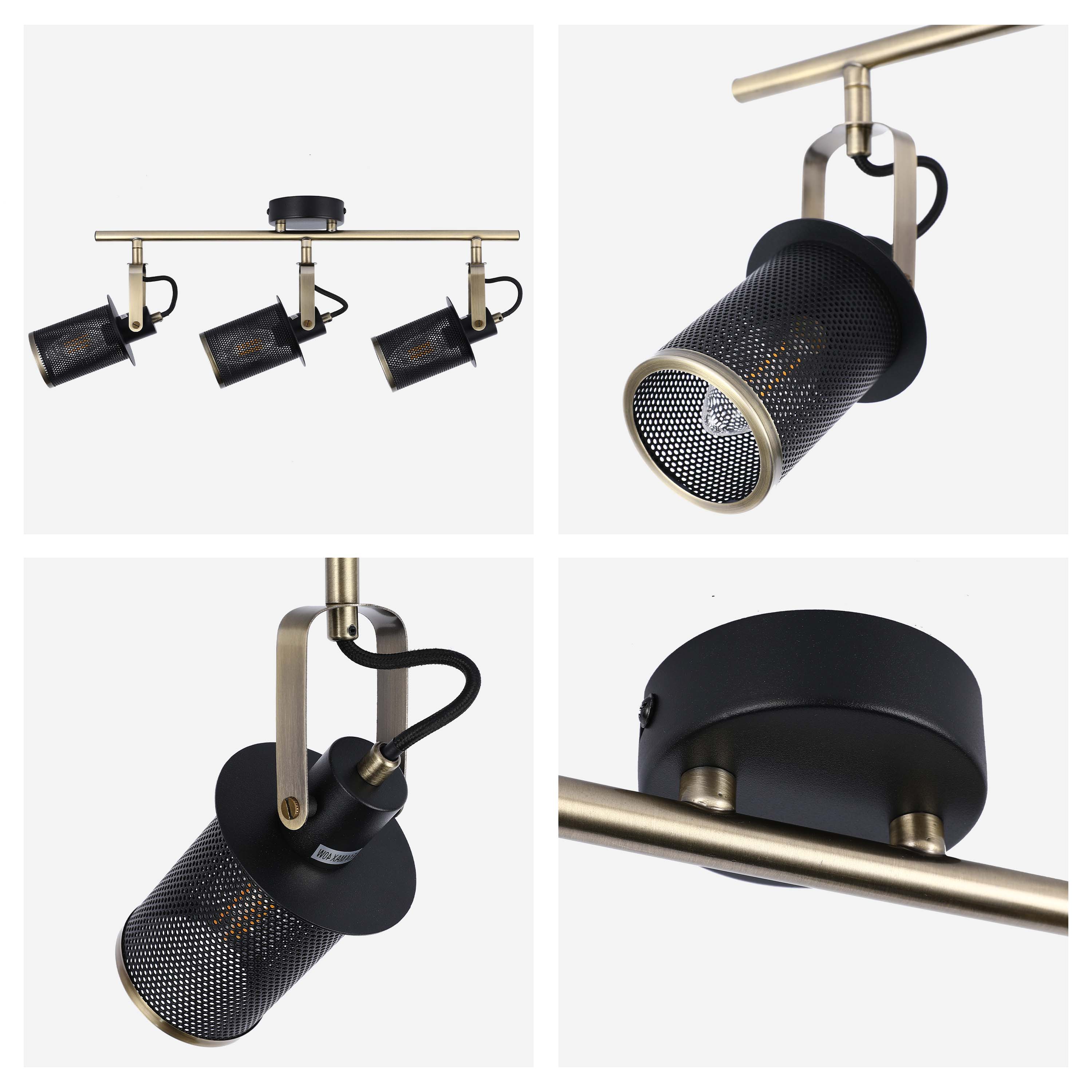 Industrial Black & Antique Brass Mesh Ceiling Spotlight Bar, E14