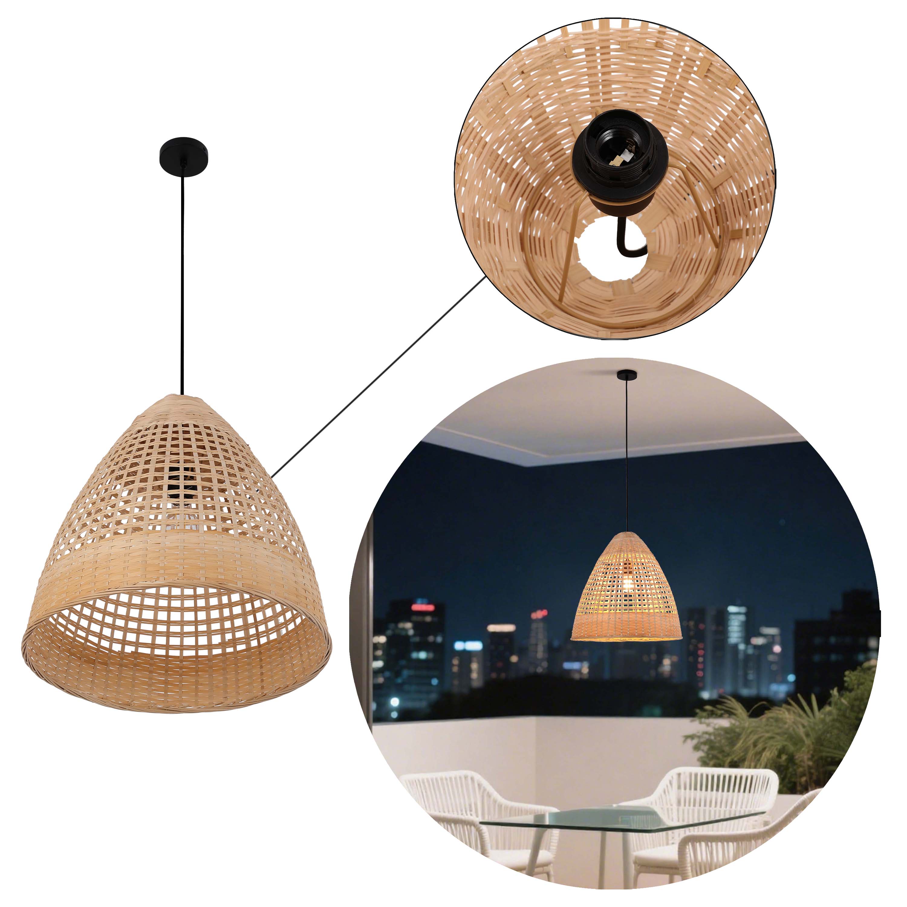 Natural Woven Bamboo & Seagrass Pendant Light, 1x E27