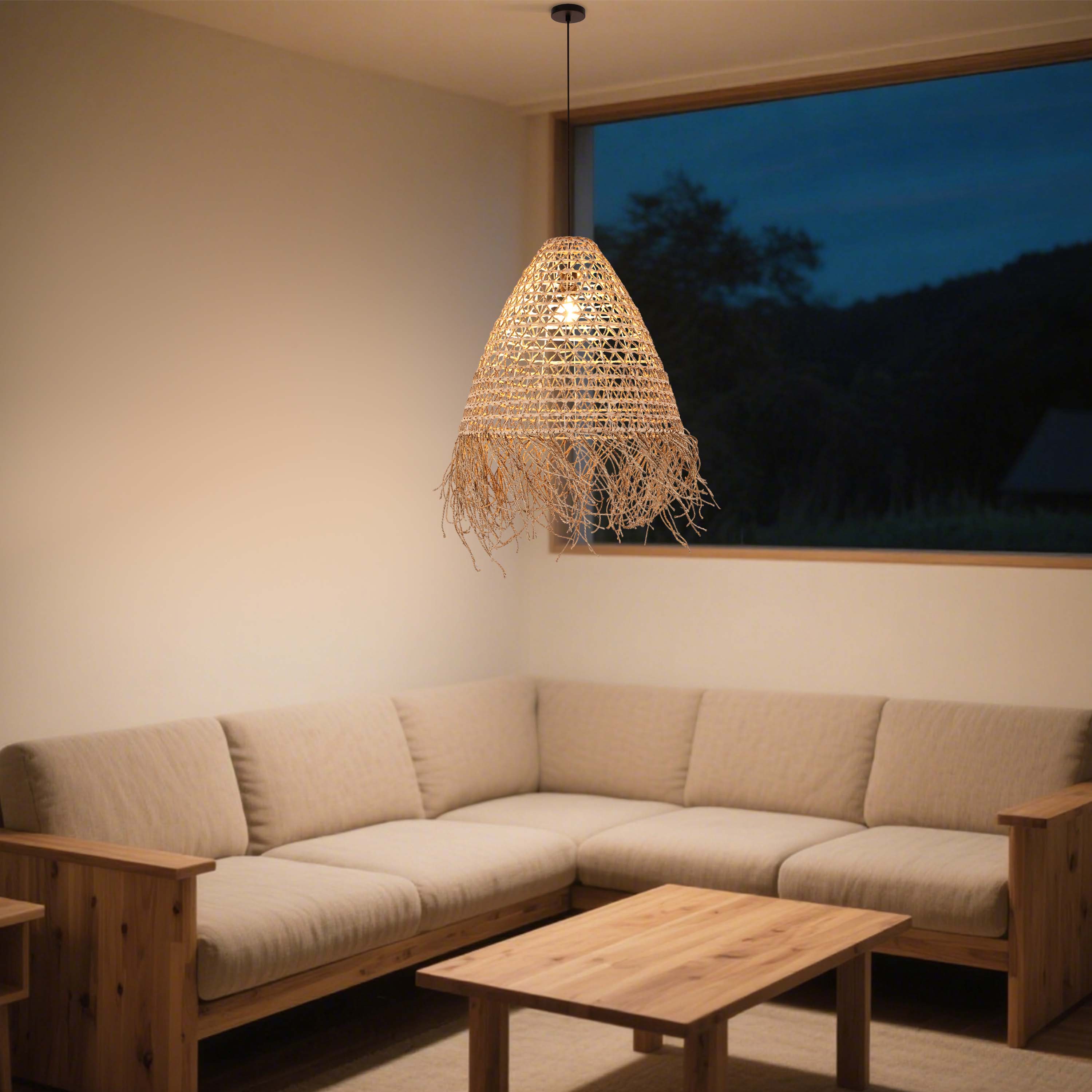 Natural Woven Bamboo & Seagrass Pendant Light, 1x E27