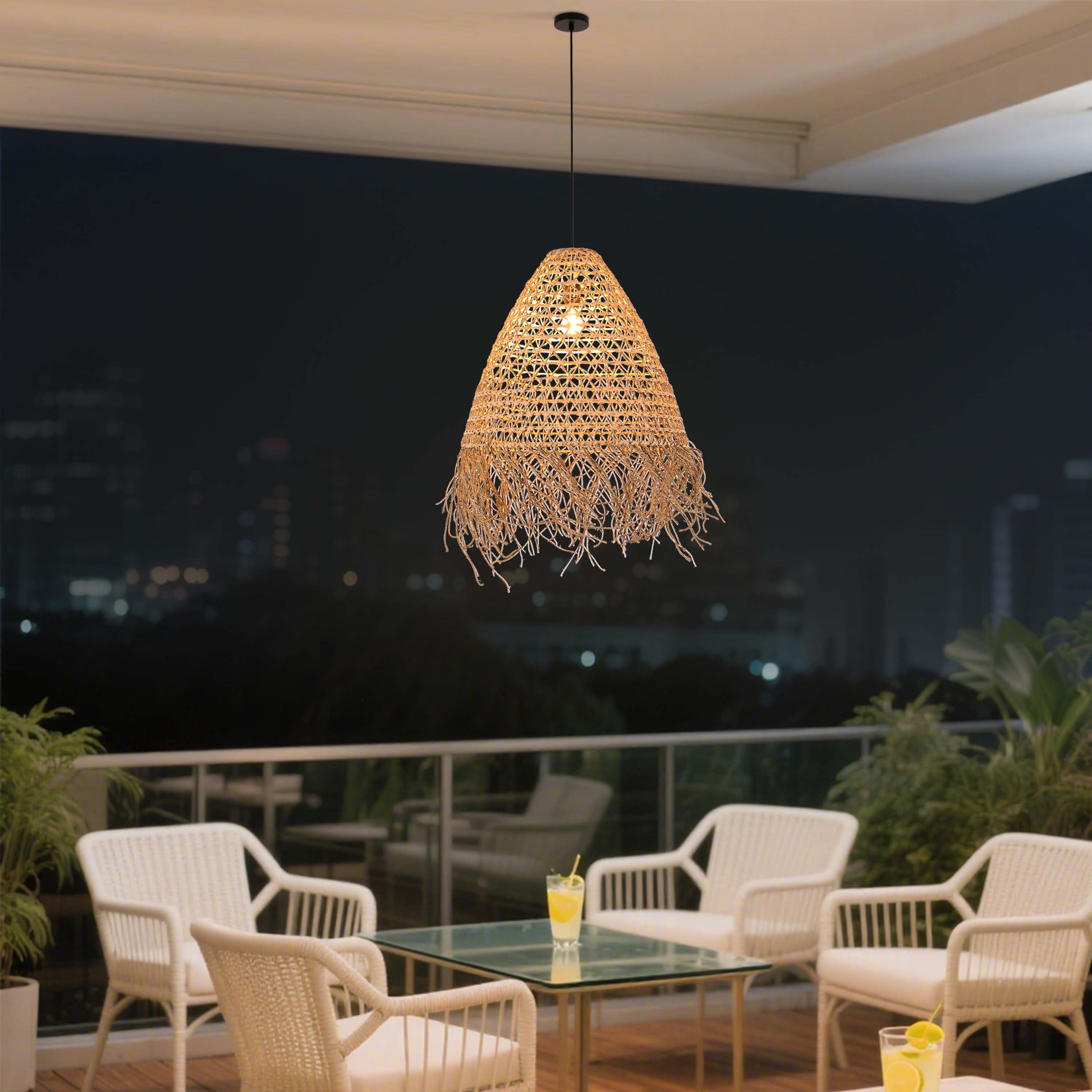 Natural Woven Bamboo & Seagrass Pendant Light, 1x E27