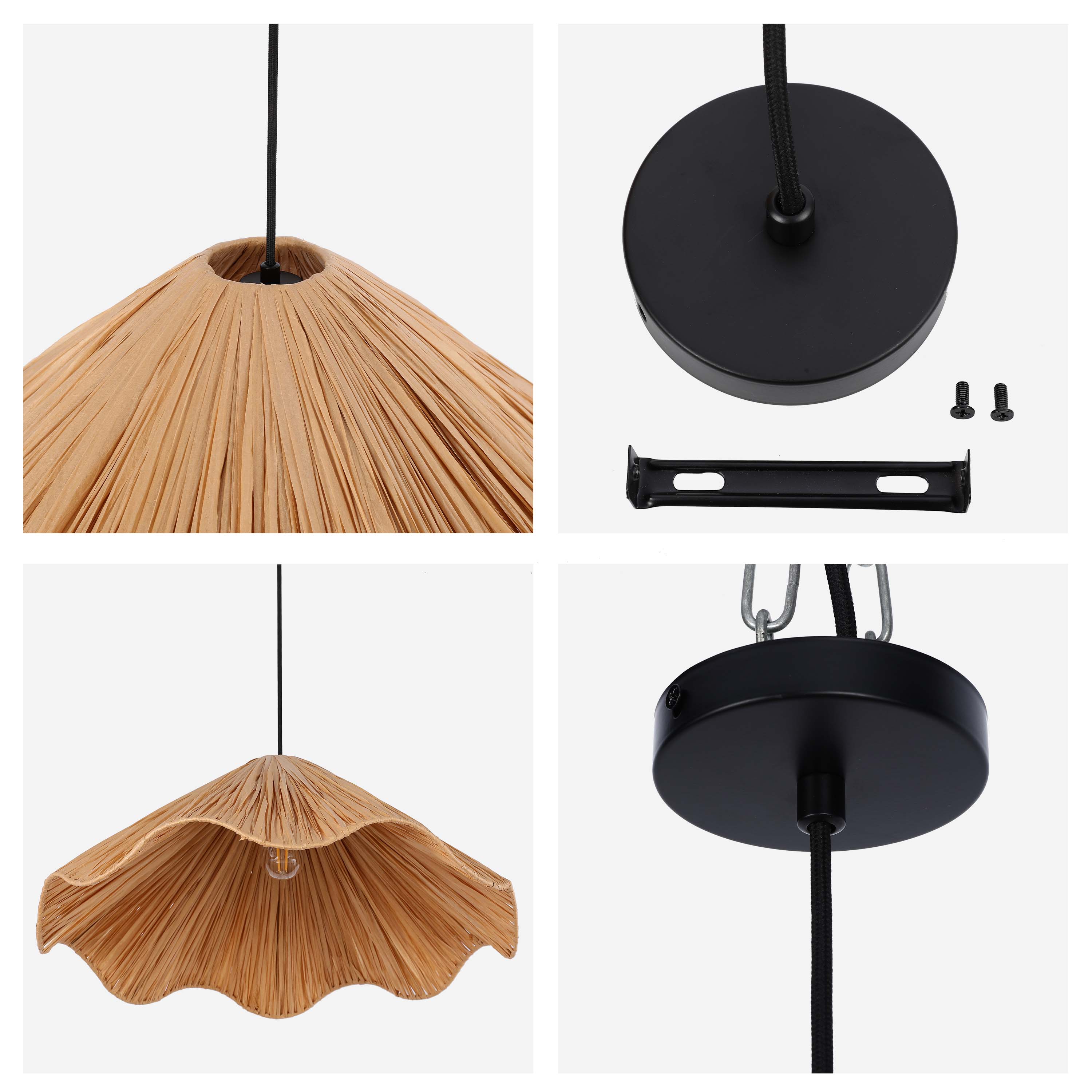 Natural Raffia Paper Woven Pendant Light, 1x E27