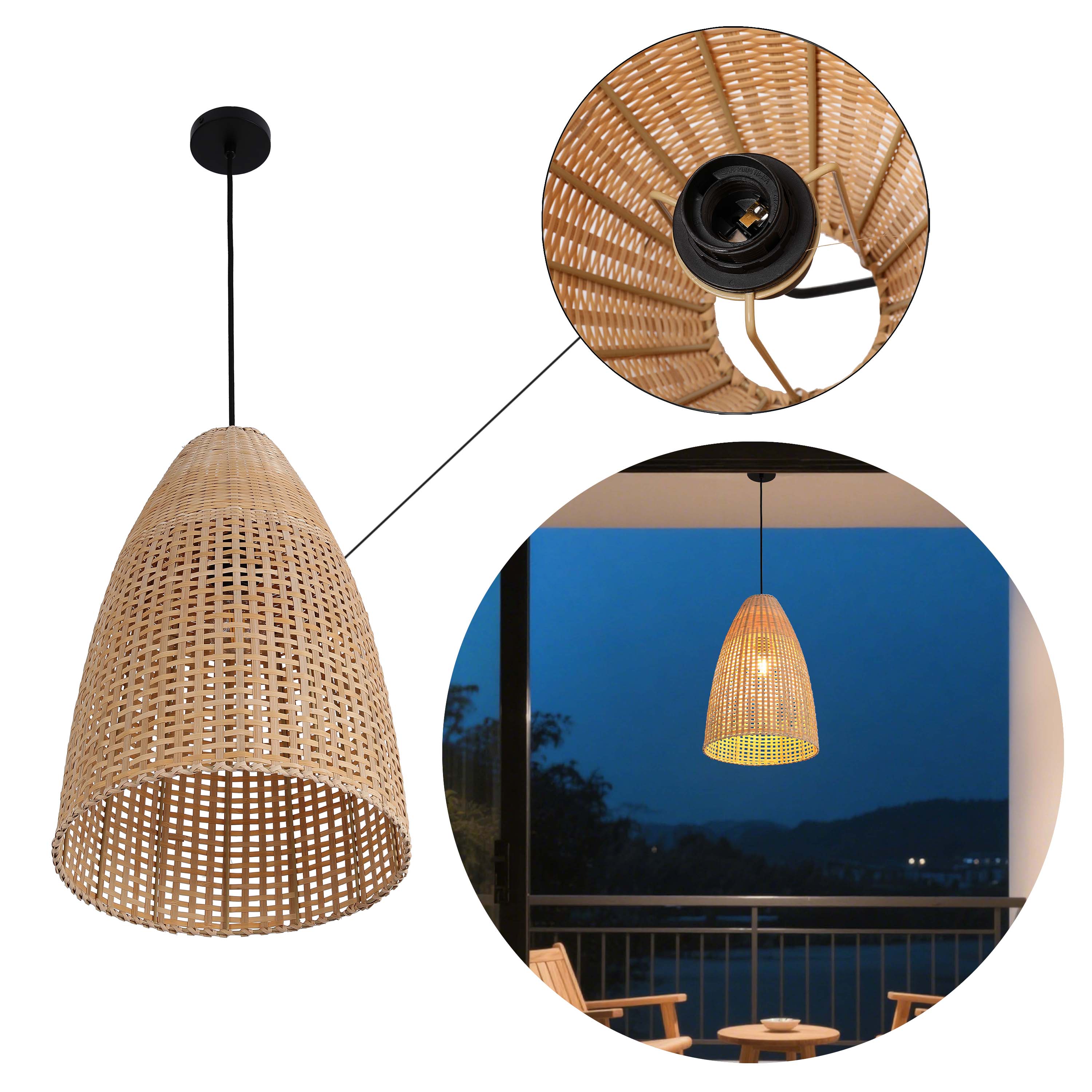 Natural Woven Bamboo & Seagrass Pendant Light, 1x E27