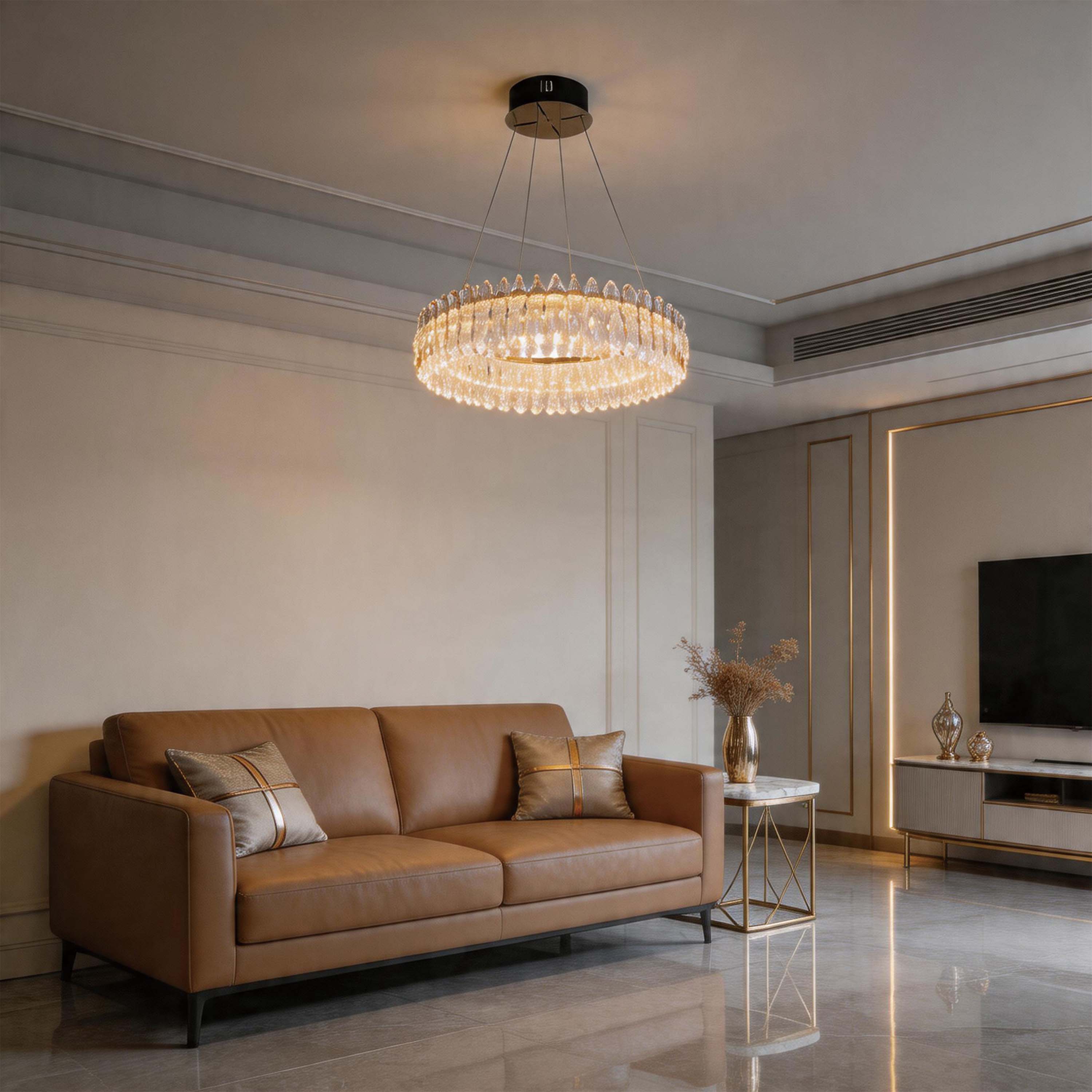 Premium Modern Crystal LED Chandelier, Dimmable with 2.4G Remote, 3CCT