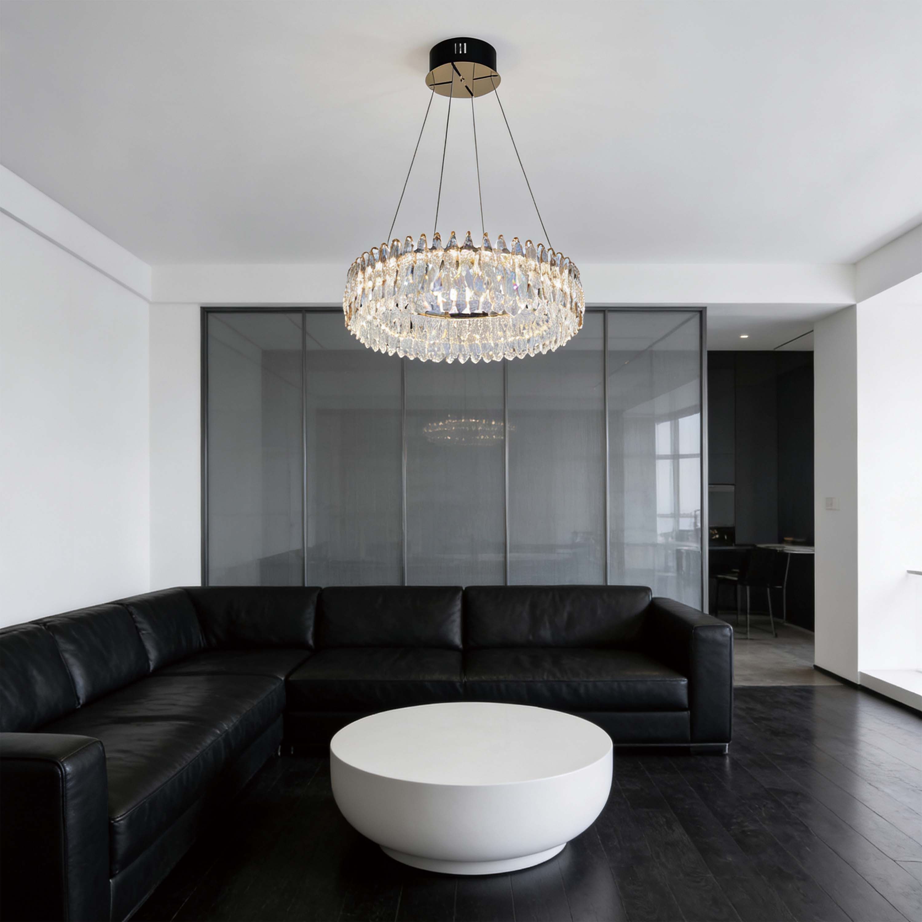 Premium Modern Crystal LED Chandelier, Dimmable with 2.4G Remote, 3CCT