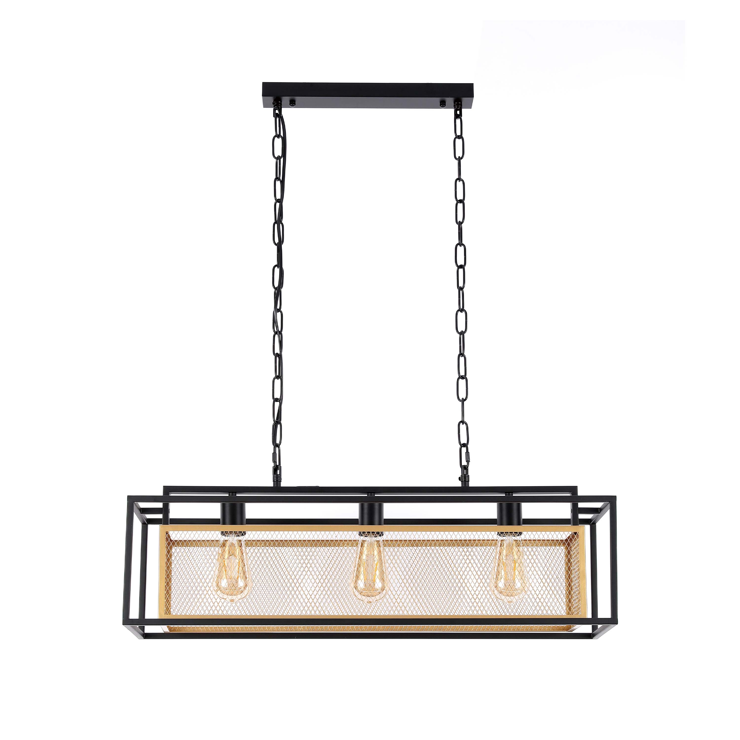 Industrial Black & Gold Linear Mesh Cage Pendant Light, 3 / 5 Light E27