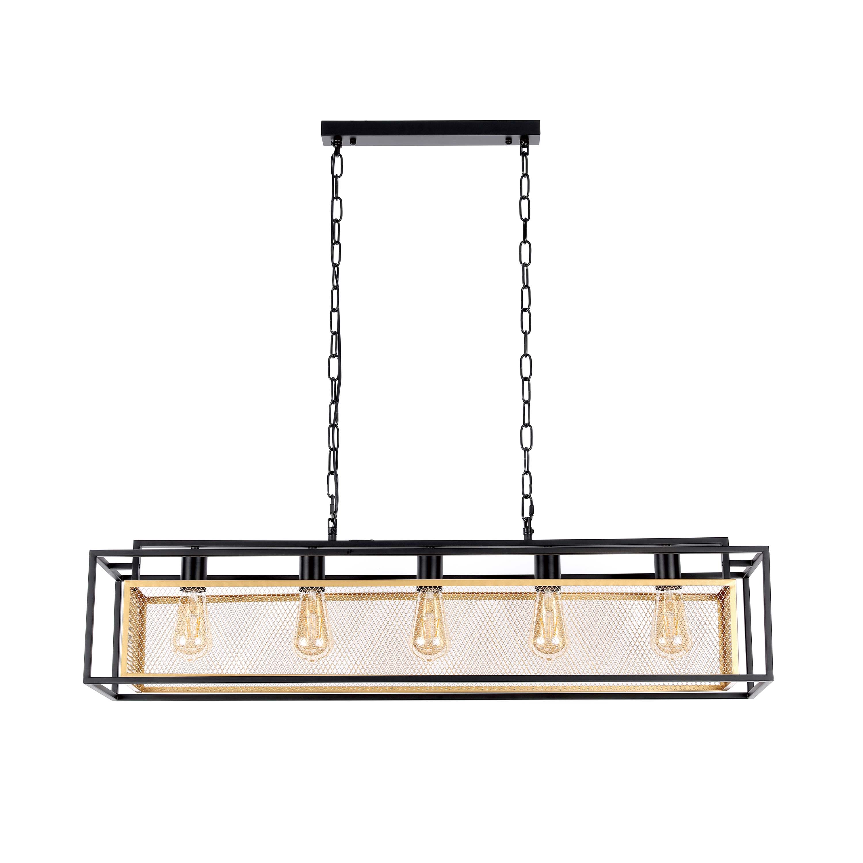 Industrial Black & Gold Linear Mesh Cage Pendant Light, 3 / 5 Light E27