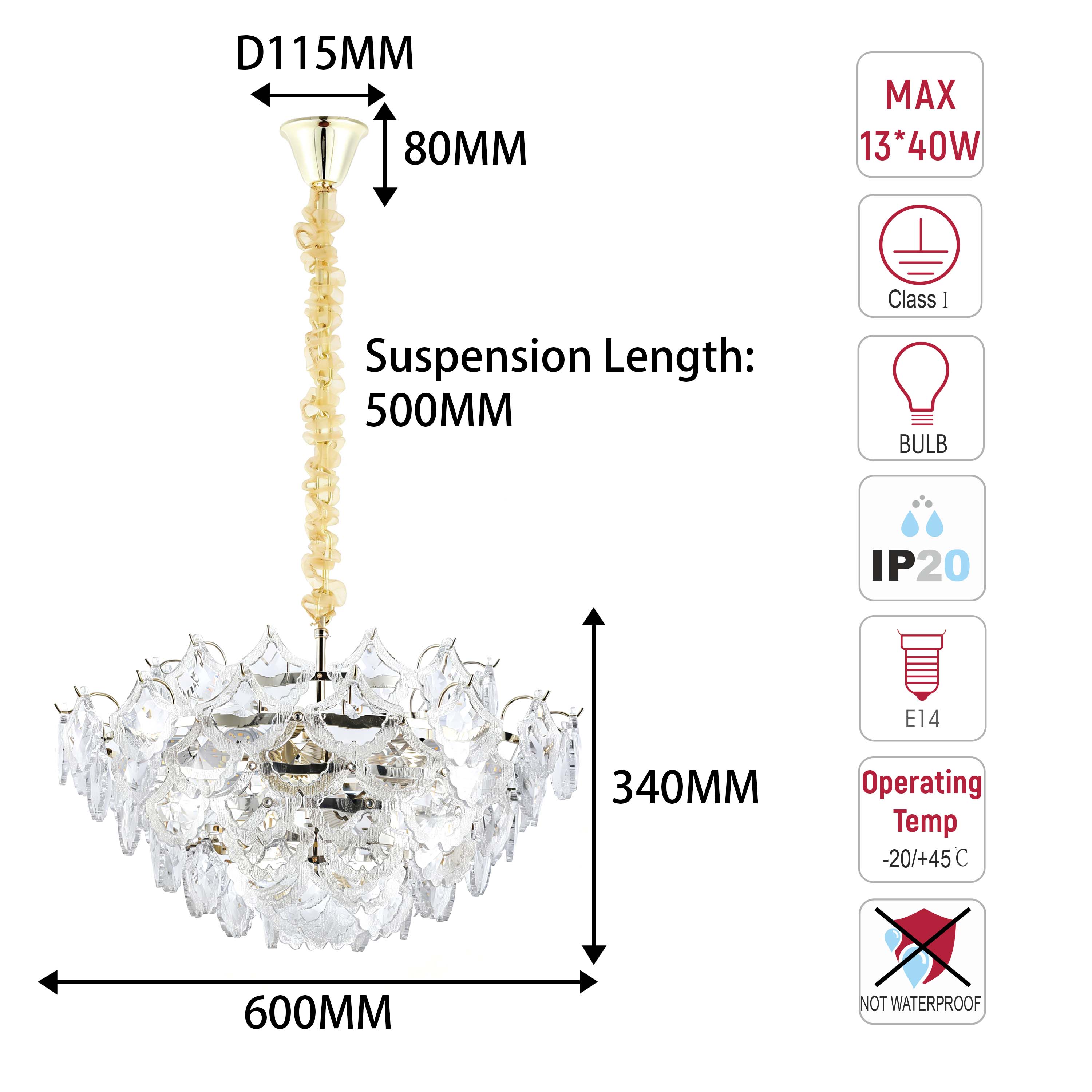 Luxury Gold Crystal Chandelier Collection M2123, 9 to 45 Light E14
