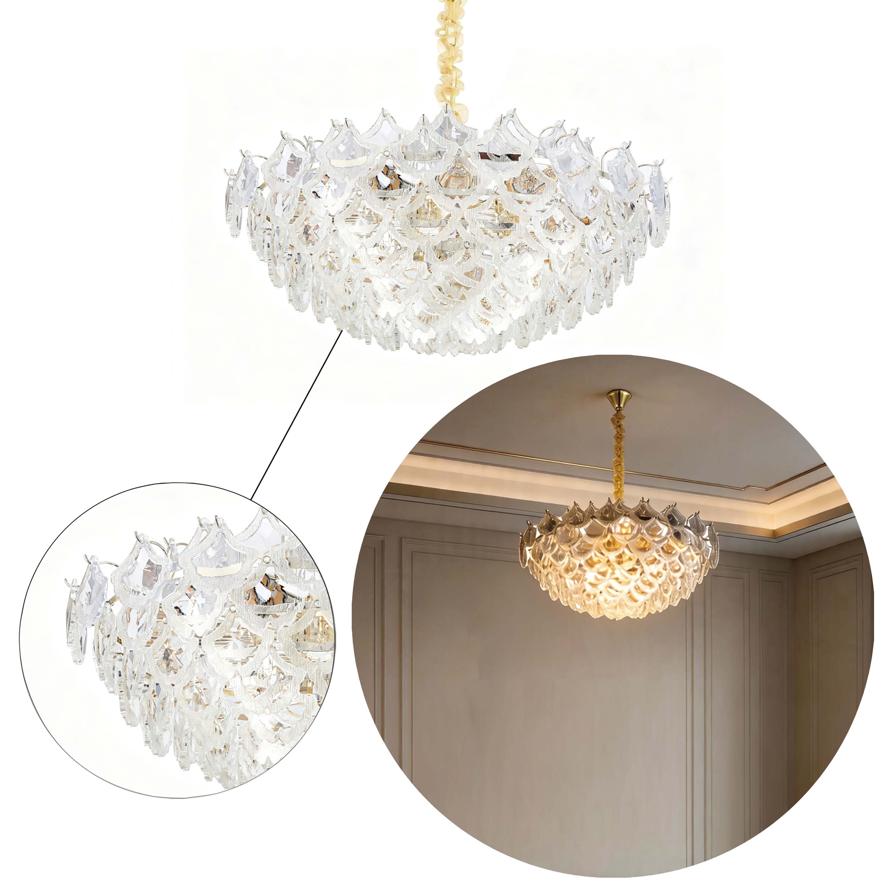 Luxury Gold Crystal Chandelier Collection M2123, 9 to 45 Light E14