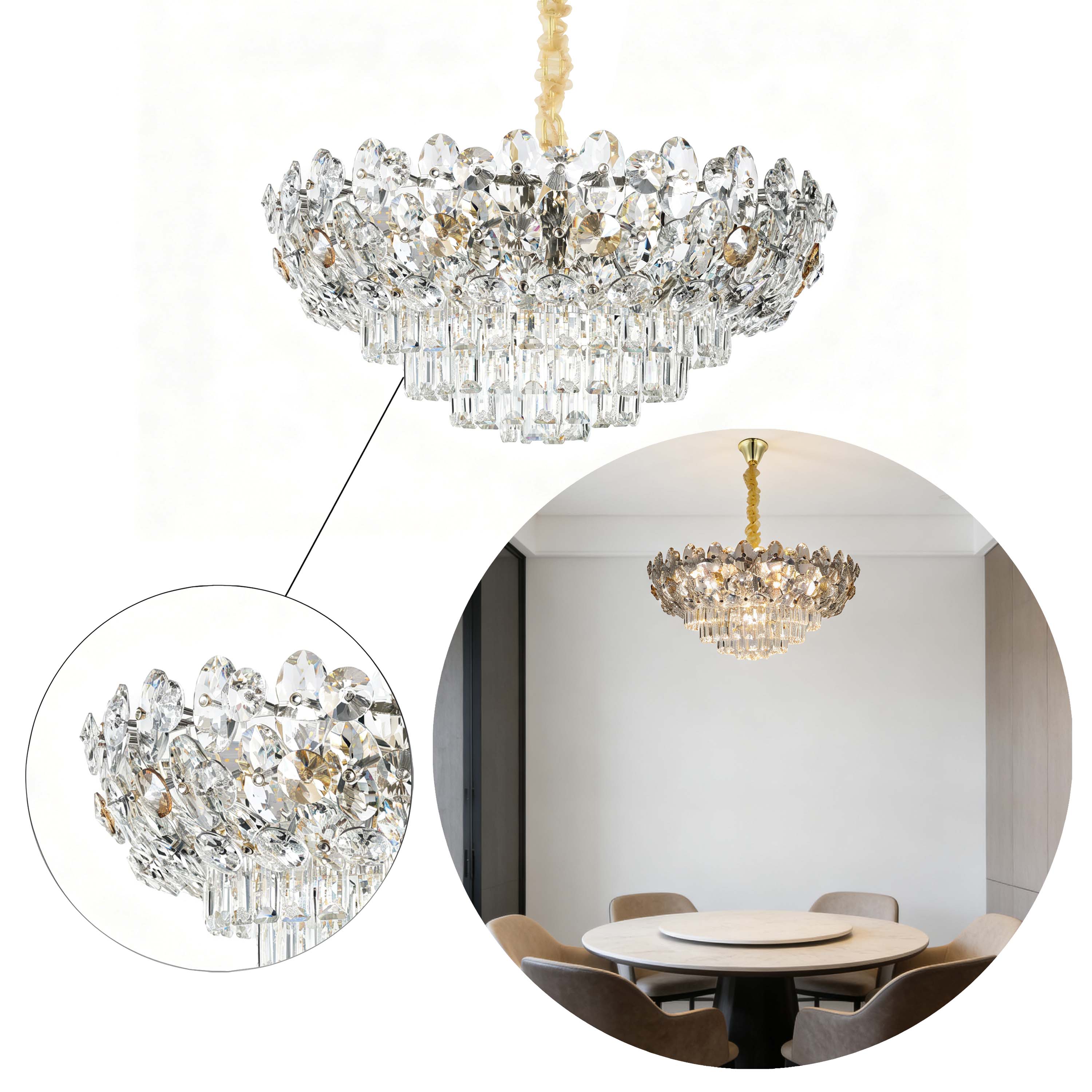 Luxury Gold & Crystal Empire Chandelier Collection M2158, 12 to 42 Light E14