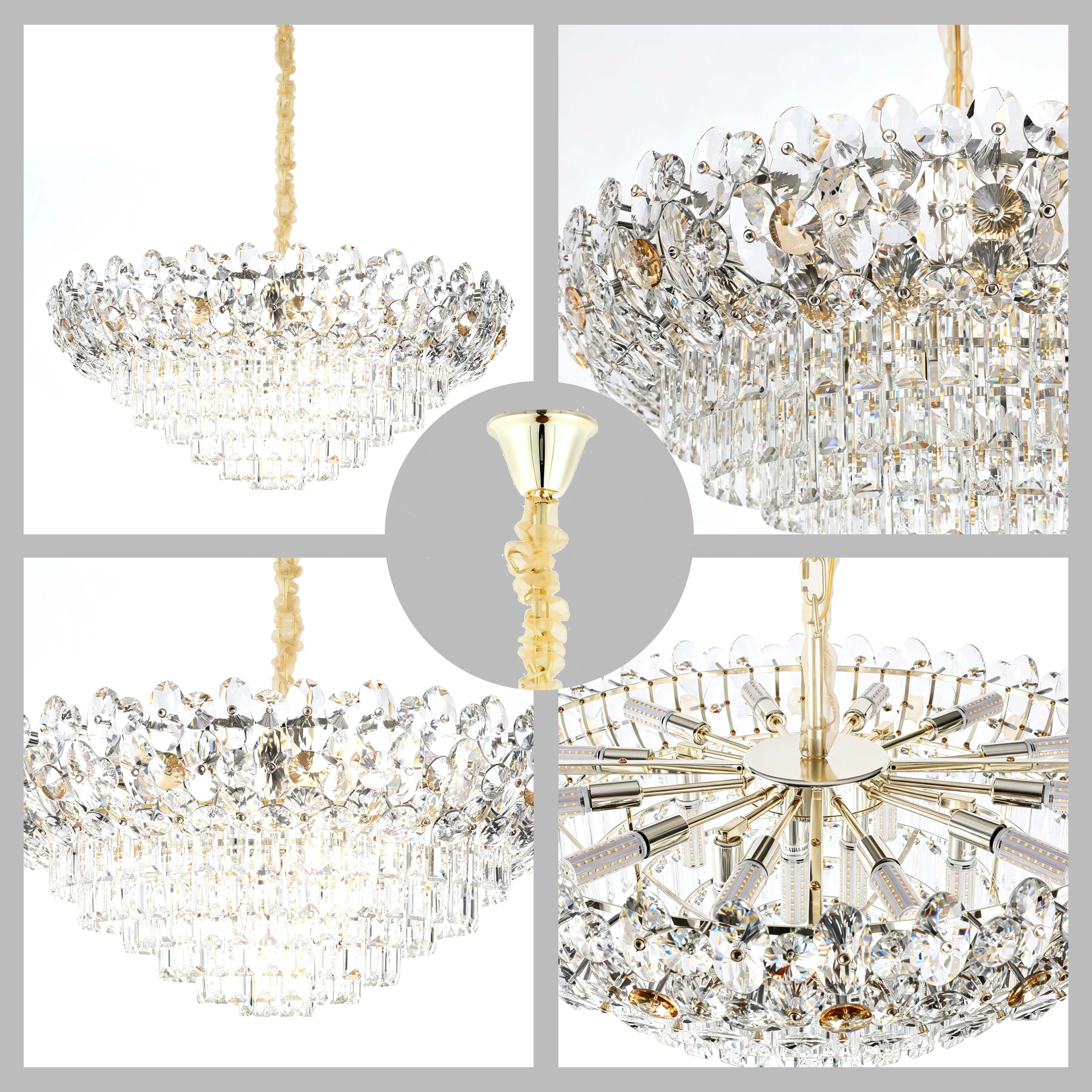 Luxury Gold & Crystal Empire Chandelier Collection M2158, 12 to 42 Light E14