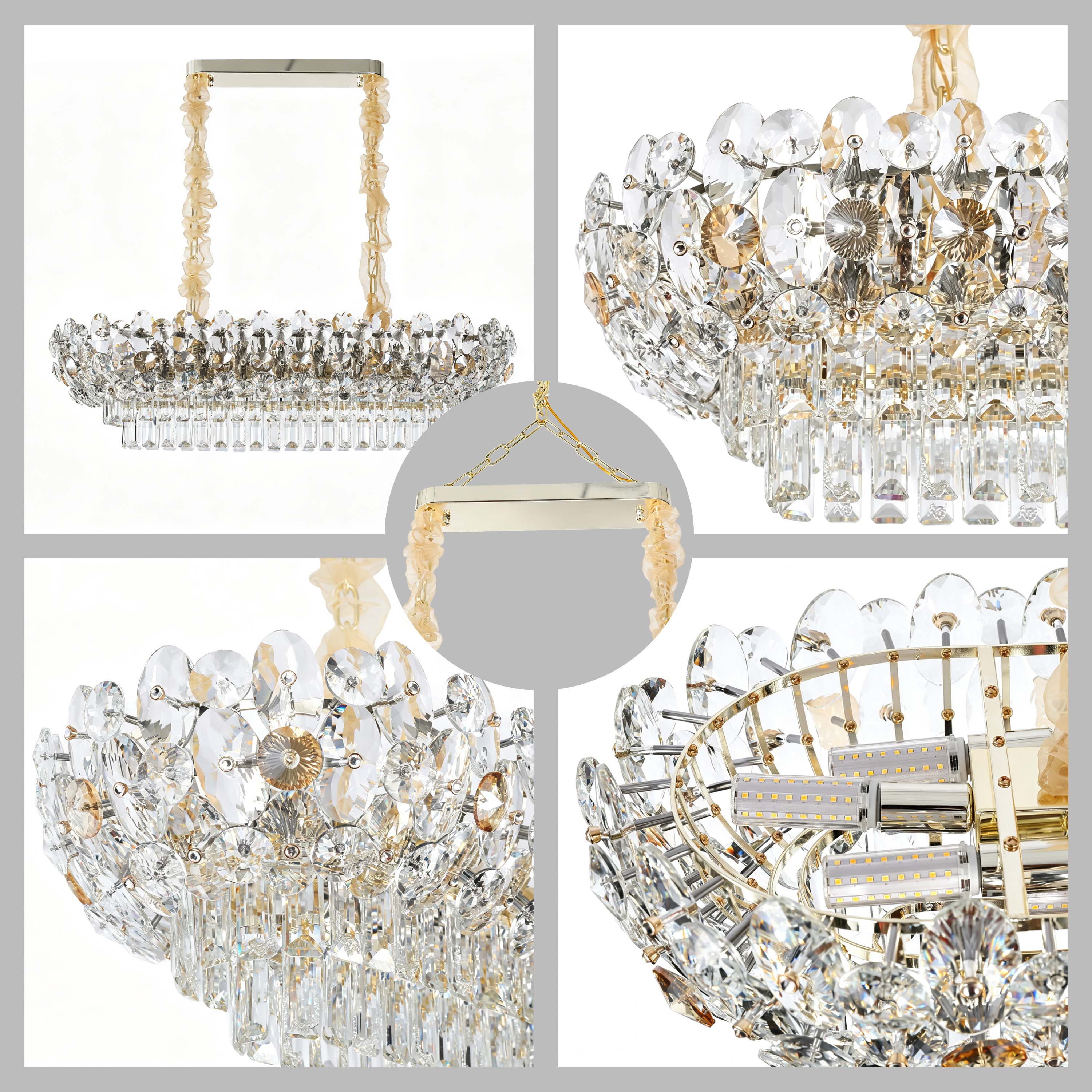 Luxury Gold & Crystal Empire Chandelier Collection M2158, 12 to 42 Light E14