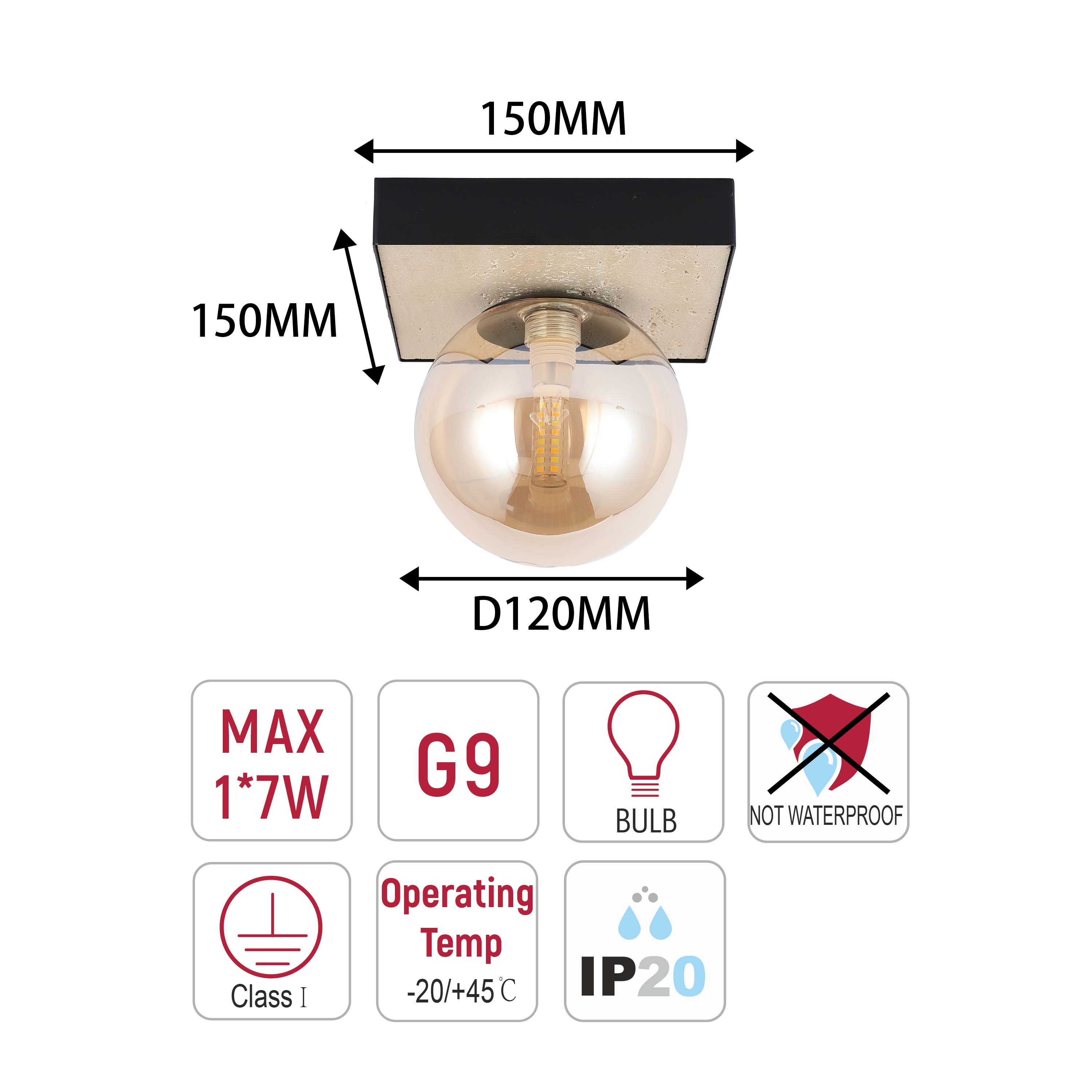 Modern G9 Glass Globe Ceiling Light, Amber Shade