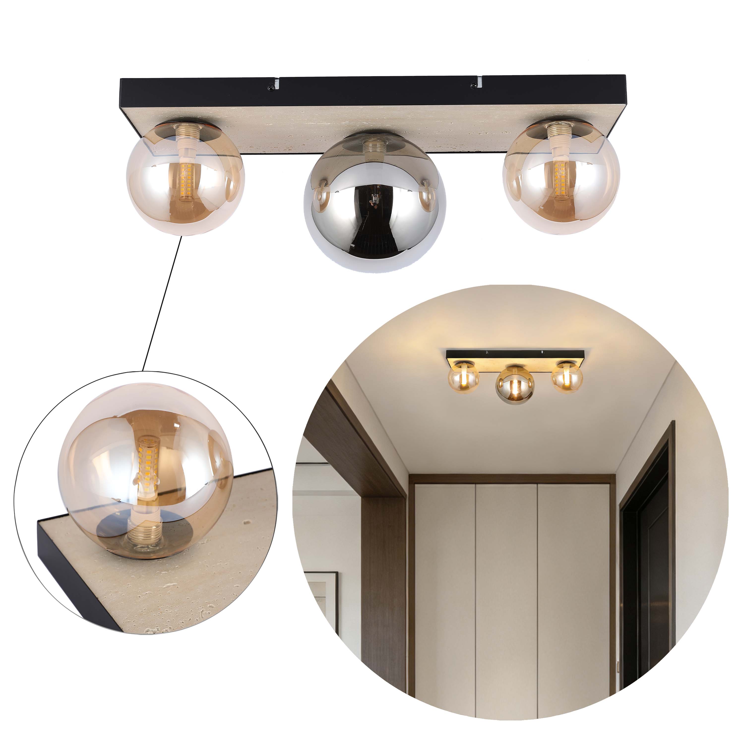 Modern G9 Glass Globe Ceiling Light, Amber Shade