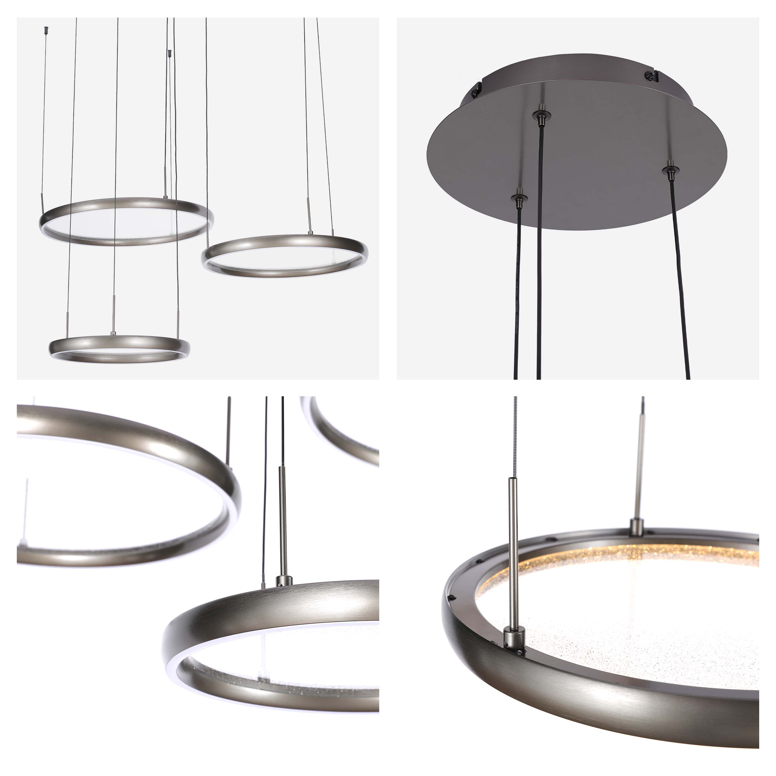 Modern 3-Ring Black LED Pendant Light, 80W 3CCT with Remote