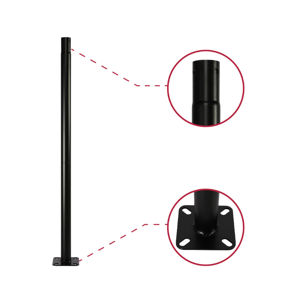 Flush ground mounting and top part has been showed for 2.5m 8.2ft light pole for solar area light