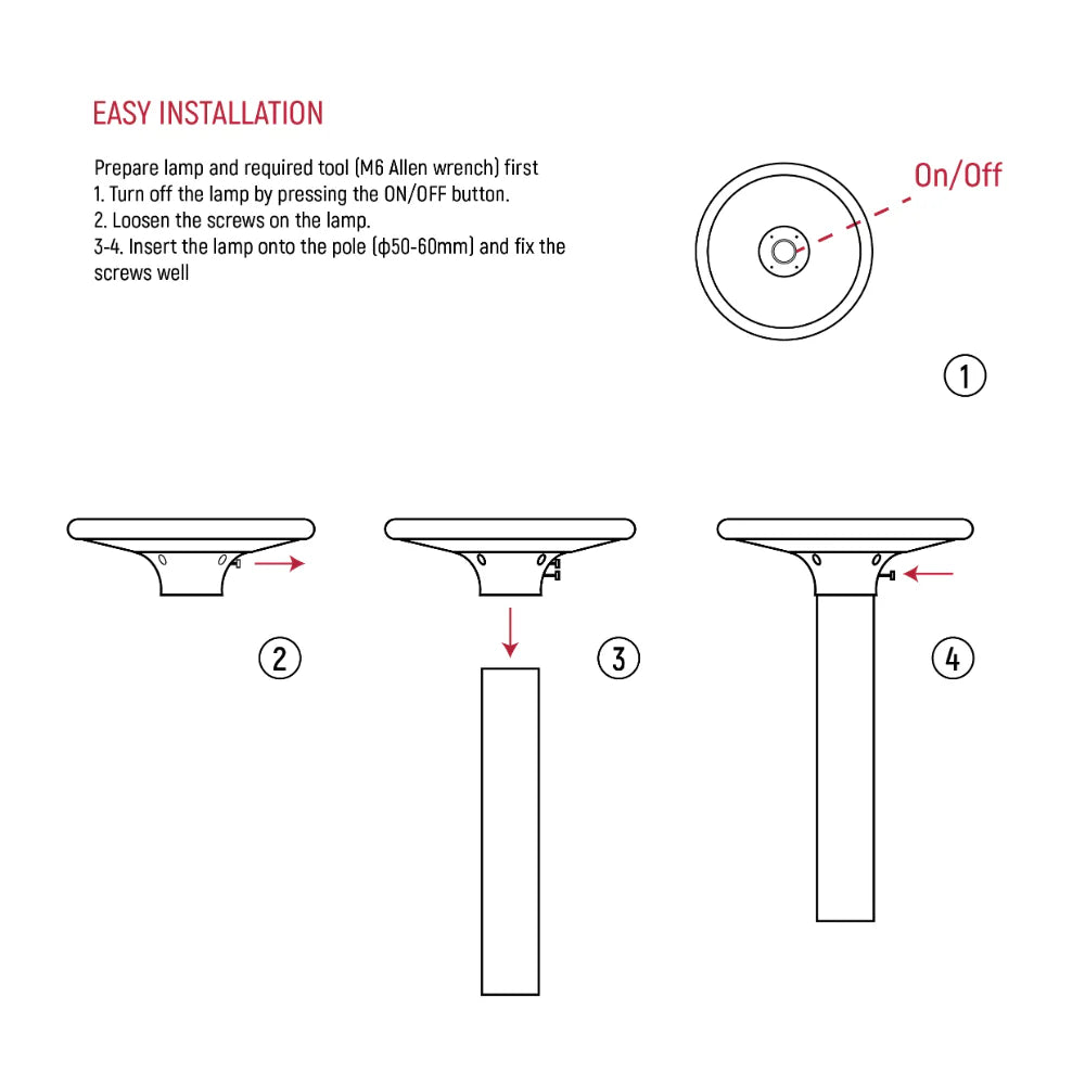 easy to install , user manual for 250cm light pole for solar powered lamp post top area light