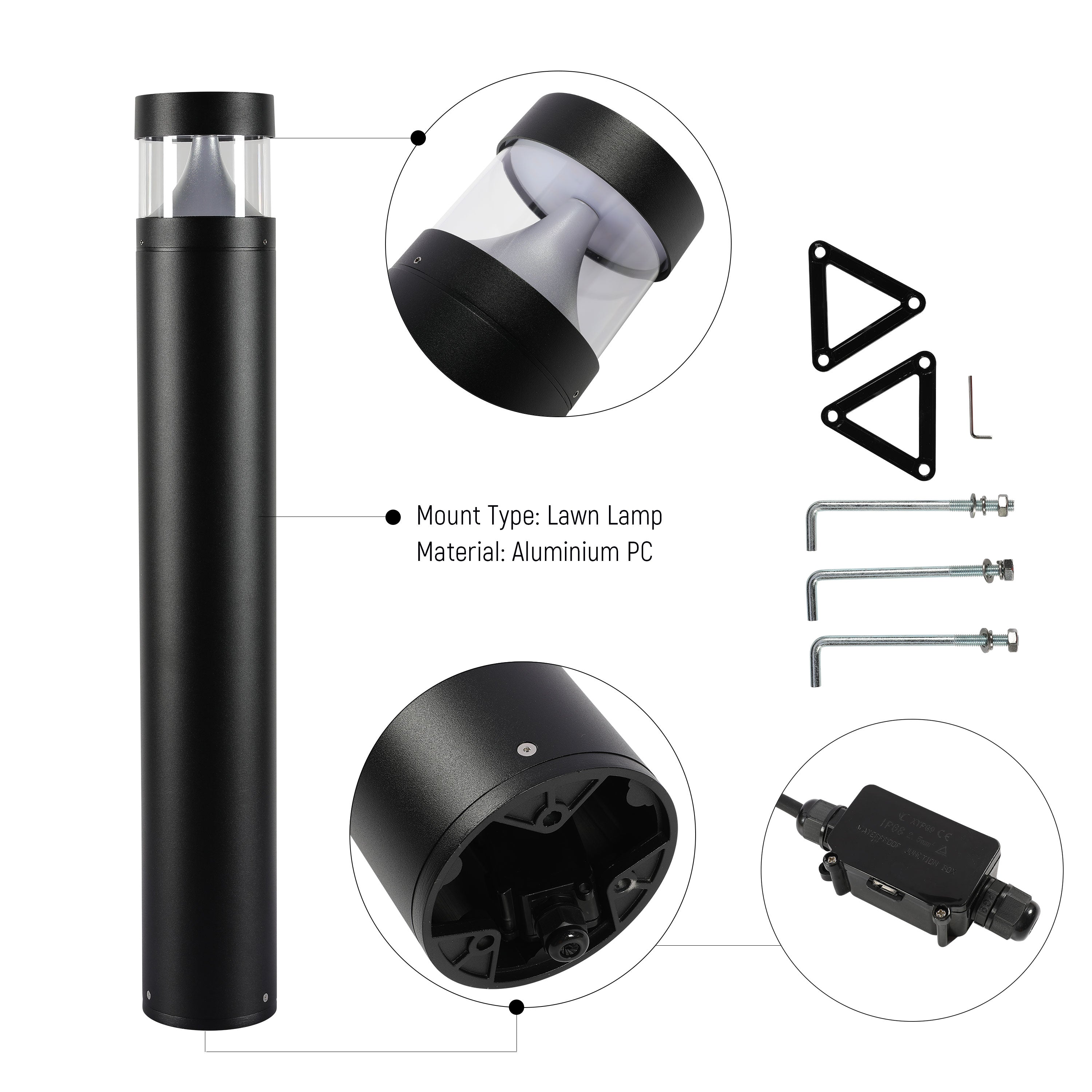 10W Modern Black LED Bollard Garden Light, 800mm, 3CCT Selectable IP65