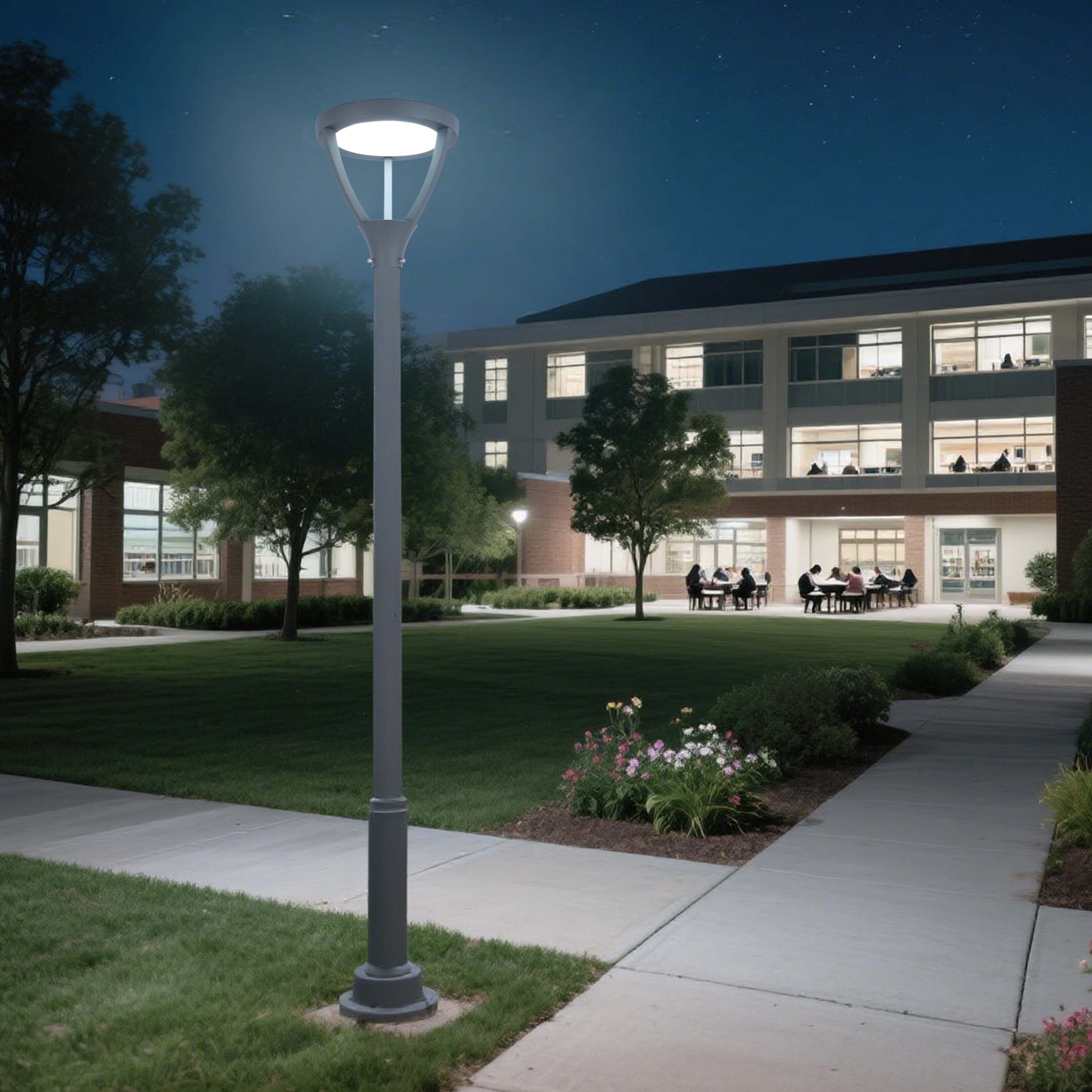 Modern 50W LED Post Top Garden Light, 3CCT Selectable, Dark Grey IP65